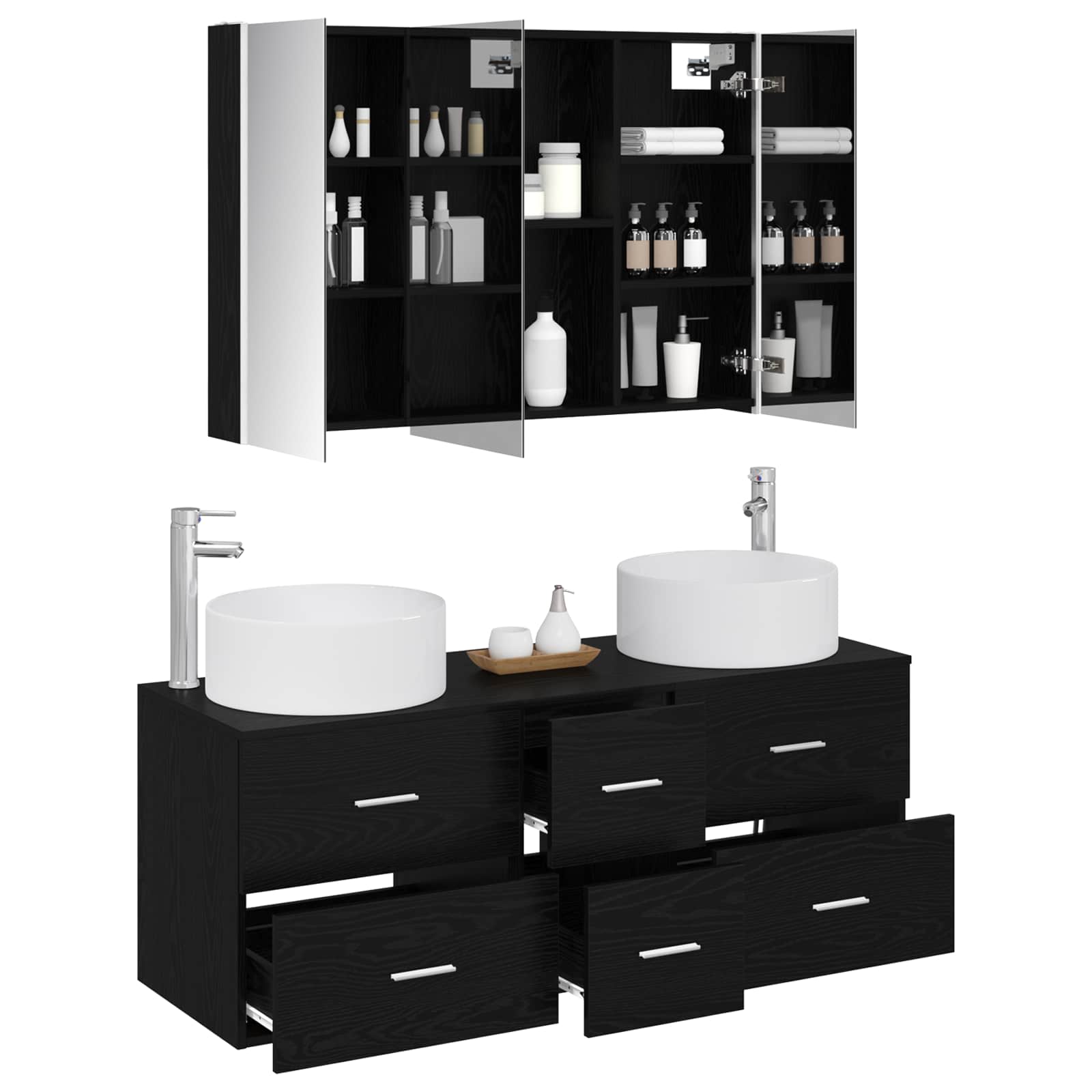 Badezimmermöbel-Set 4 stk. Schwarze Eiche