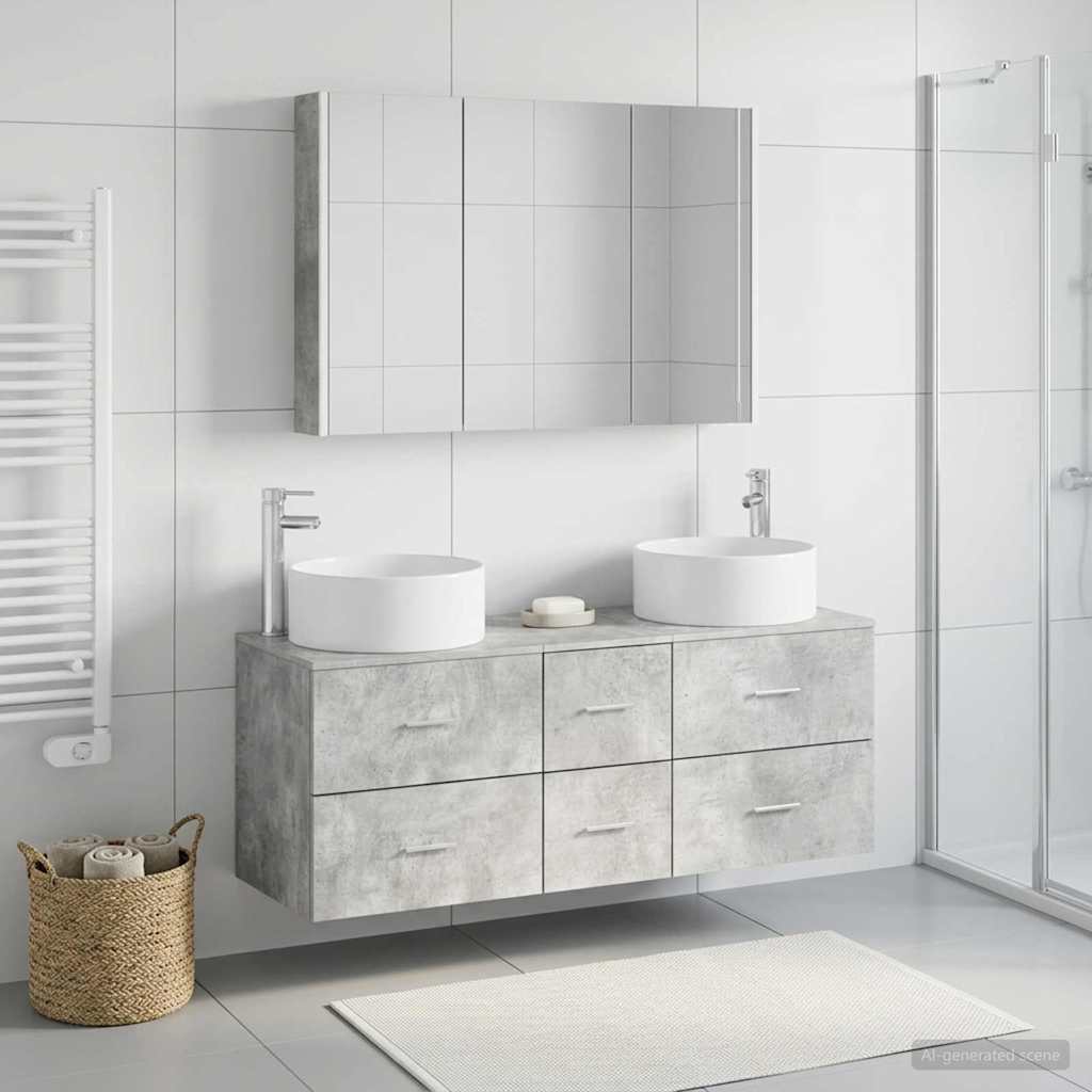 Badezimmermöbel-Set 4 stk. Betongrau Ingenieurholz und Glas