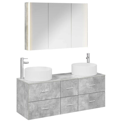 Badezimmermöbel-Set 4 stk. Betongrau Ingenieurholz und Glas