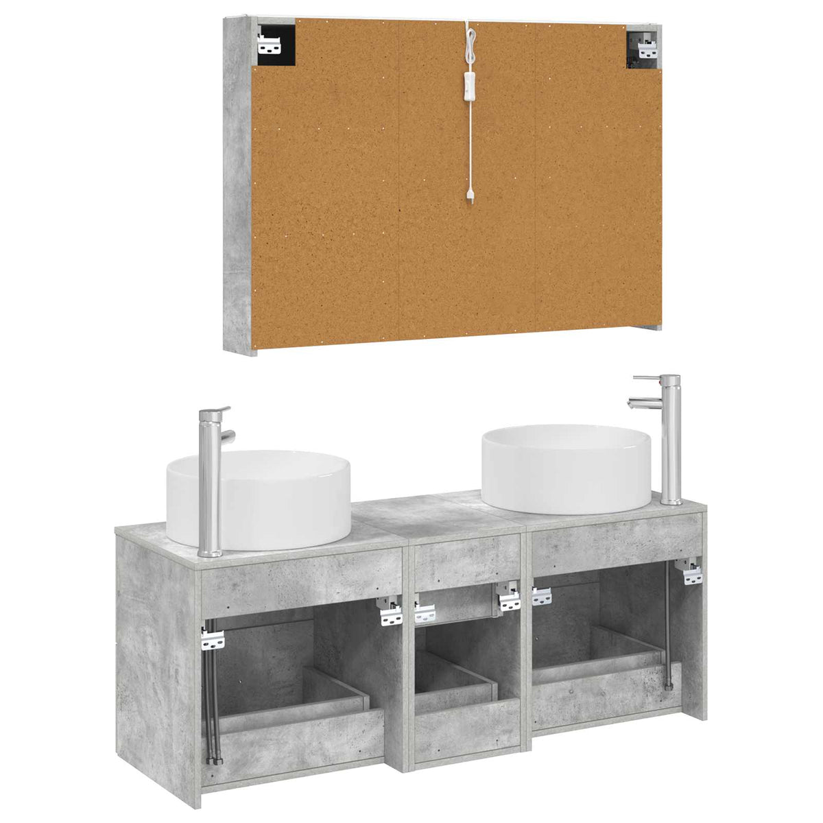 Badezimmermöbel-Set 4 stk. Betongrau Ingenieurholz und Glas