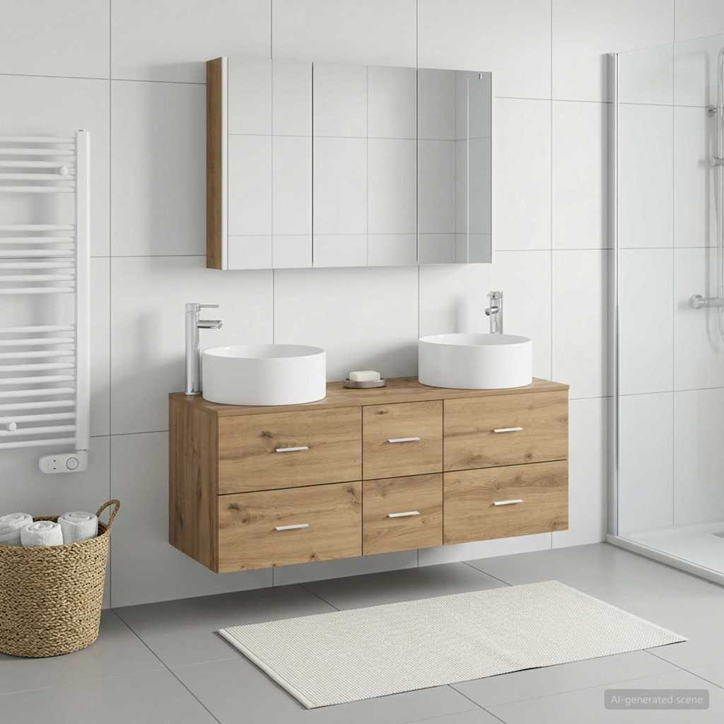 Badezimmermöbel-Set 4 stk. Artisan-Eiche Ingenieurholz und Glas