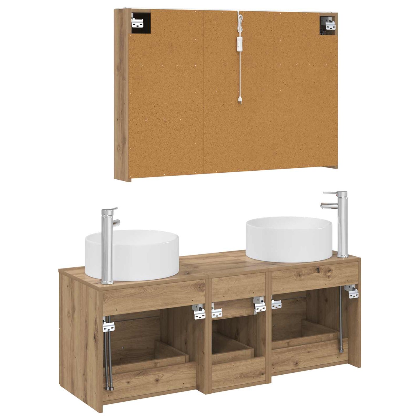 Badezimmermöbel-Set 4 stk. Artisan-Eiche Ingenieurholz und Glas