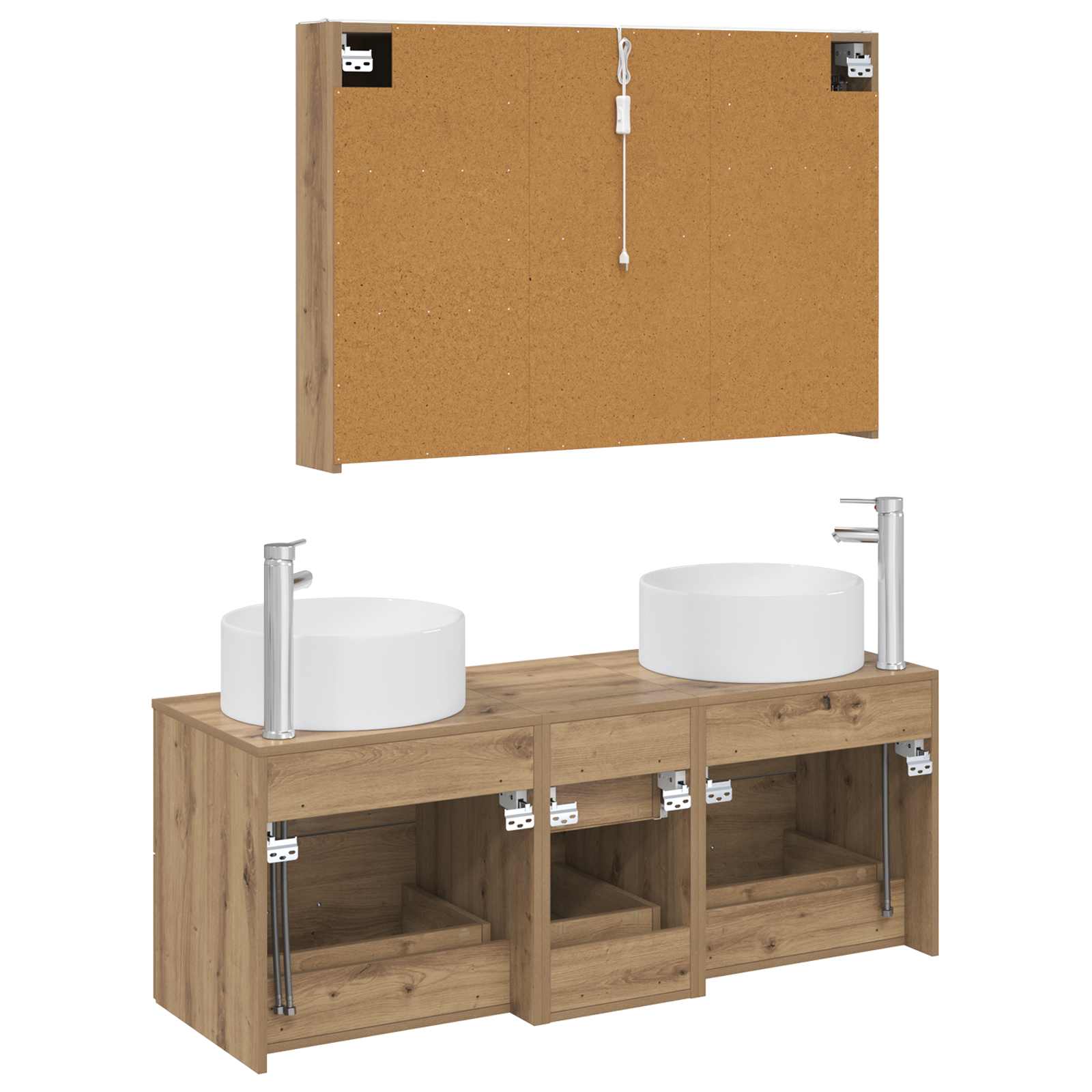 Badezimmermöbel-Set 4 stk. Artisan-Eiche Ingenieurholz und Glas