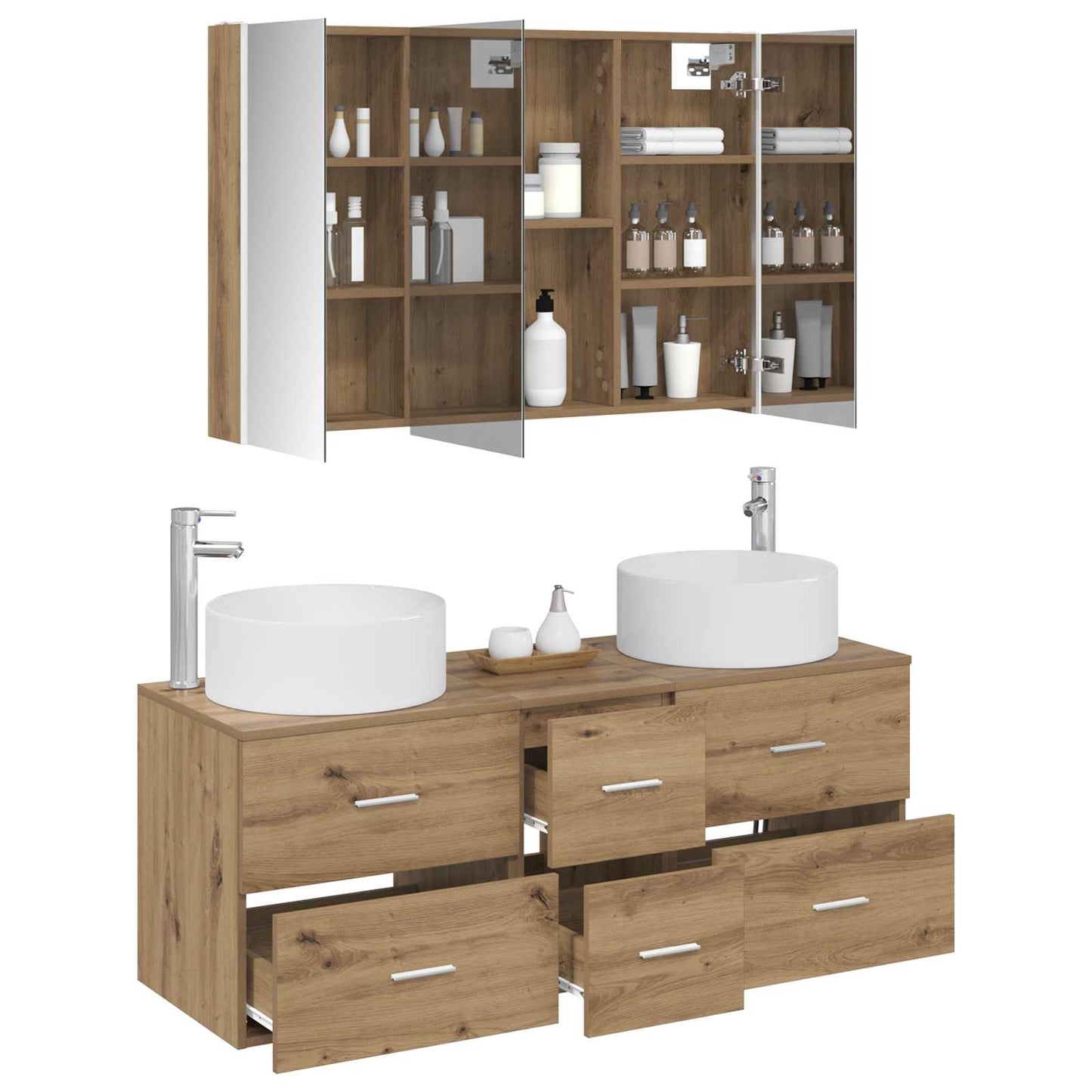 Badezimmermöbel-Set 4 stk. Artisan-Eiche Ingenieurholz und Glas
