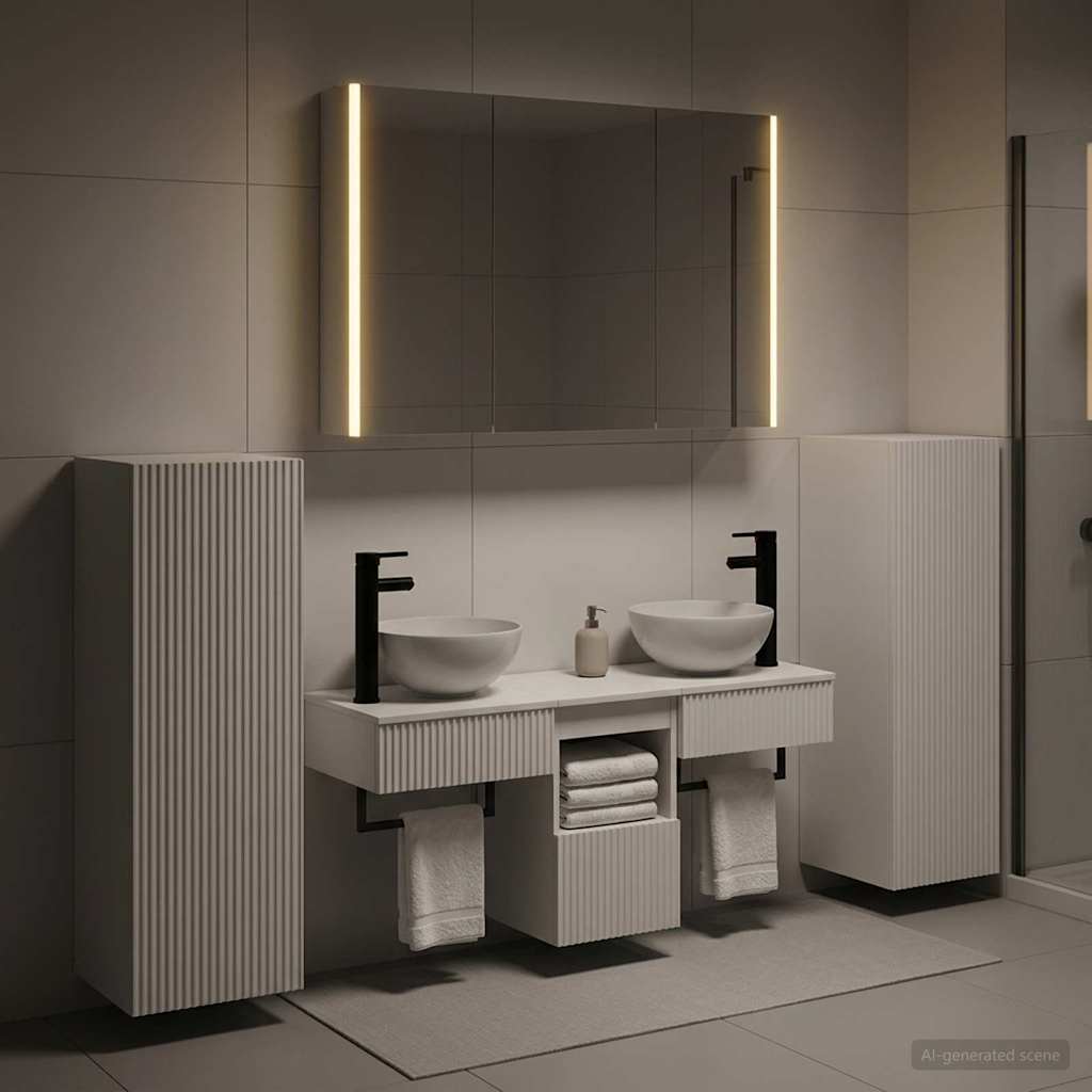 Badezimmermöbel-Set 6 stk. Weiß Ingenieurholz und Glas