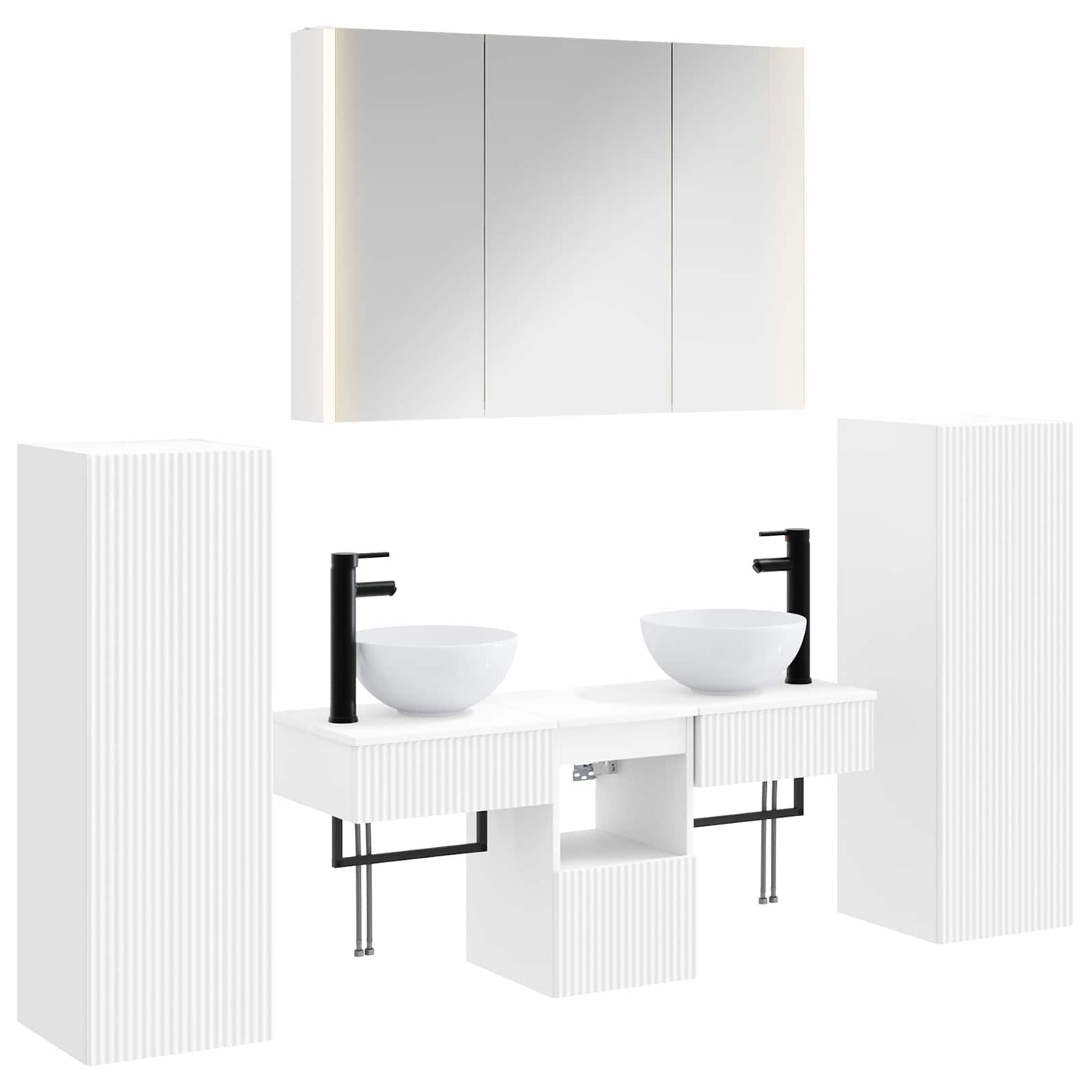 Badezimmermöbel-Set 6 stk. Weiß Ingenieurholz und Glas