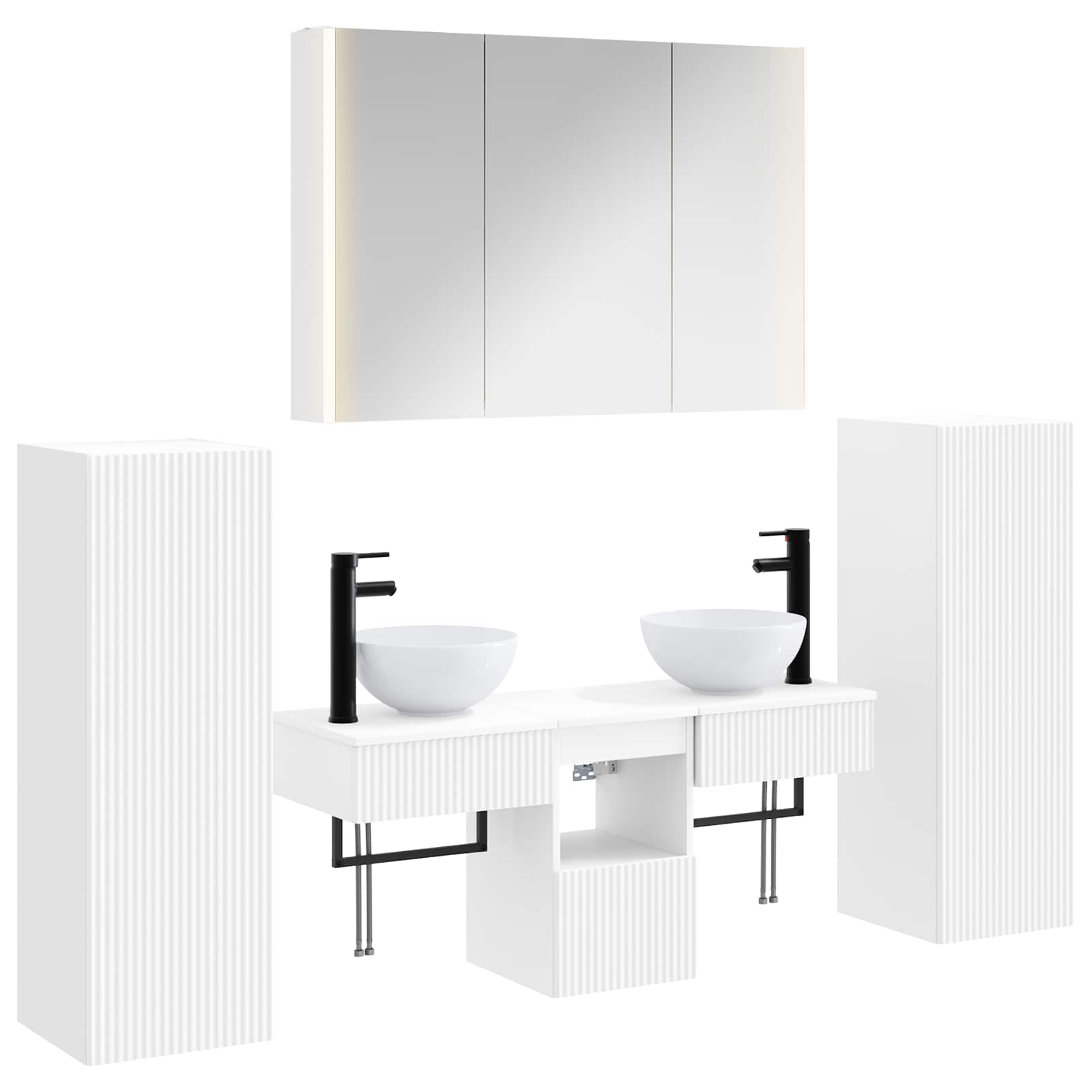 Badezimmermöbel-Set 6 stk. Weiß Ingenieurholz und Glas