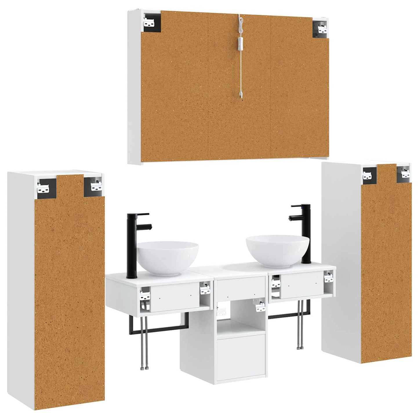 Badezimmermöbel-Set 6 stk. Weiß Ingenieurholz und Glas