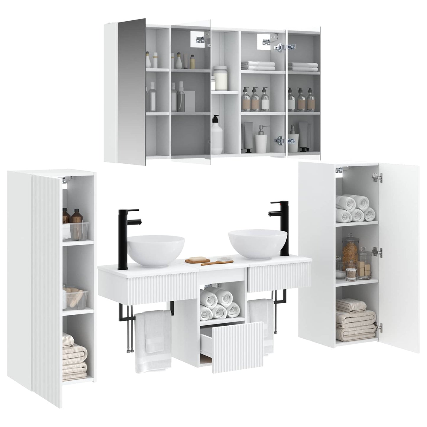 Badezimmermöbel-Set 6 stk. Weiß Ingenieurholz und Glas