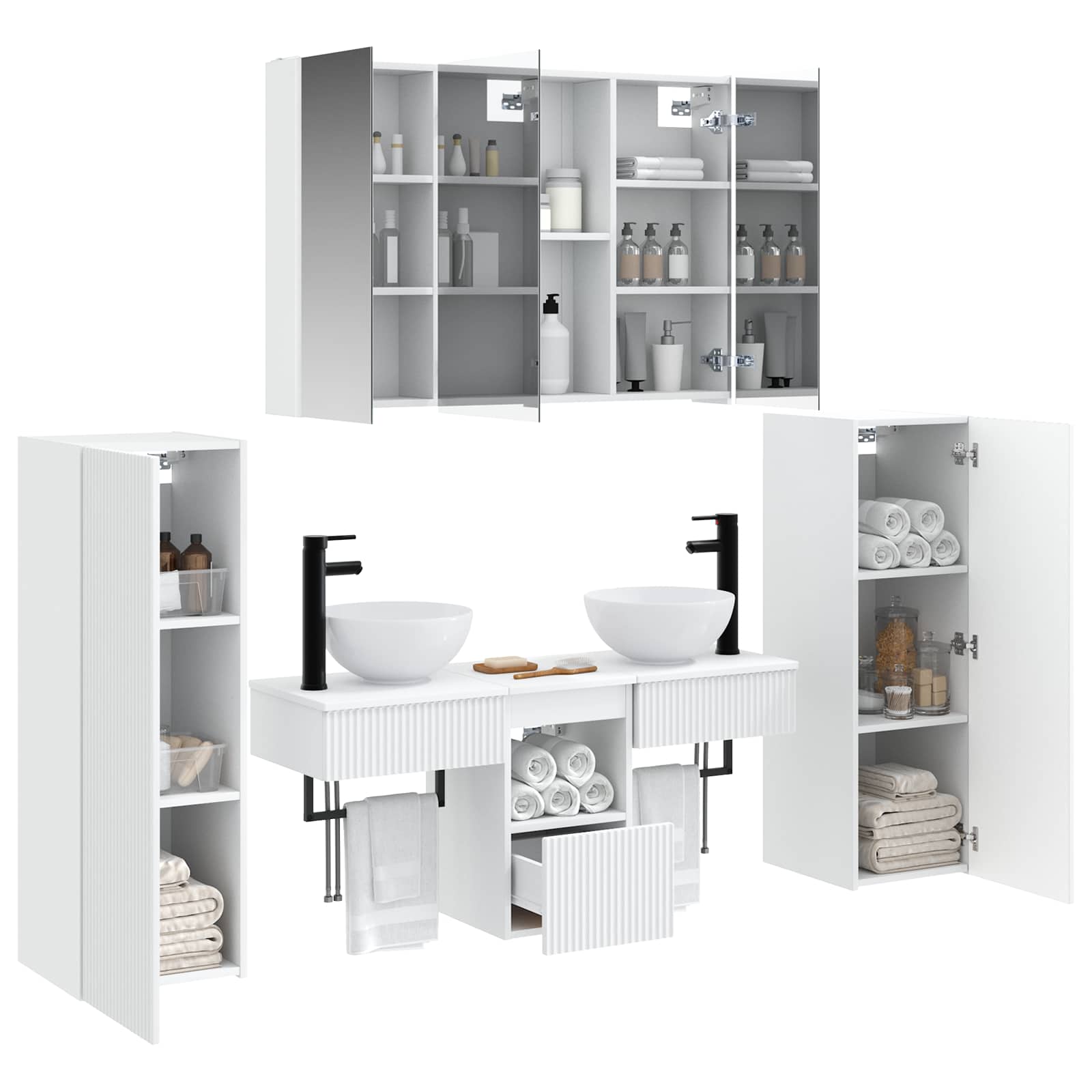 Badezimmermöbel-Set 6 stk. Weiß Ingenieurholz und Glas