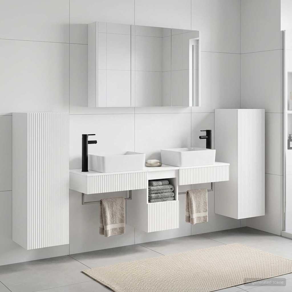Badezimmermöbel-Set 6 stk. Weiß Ingenieurholz und Glas