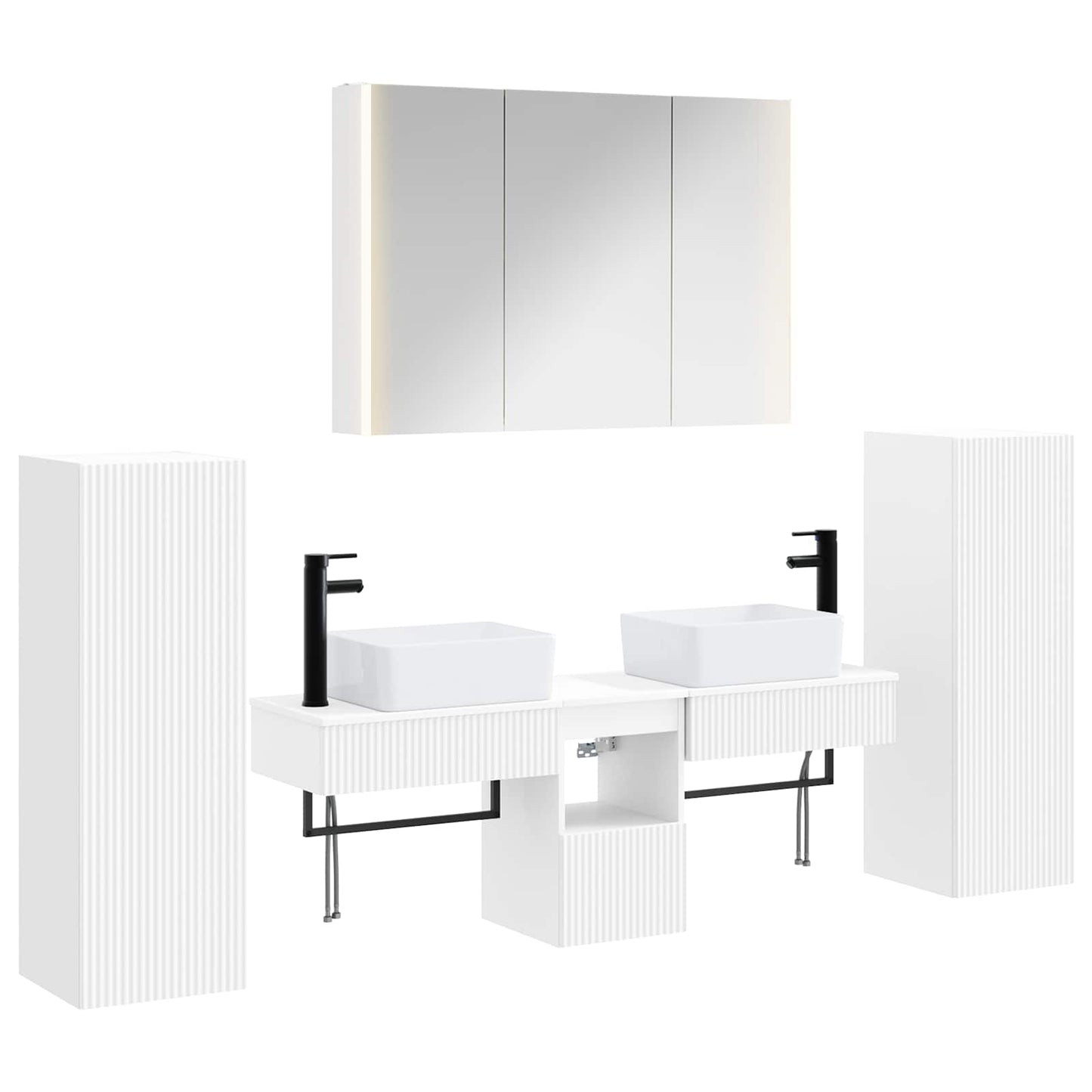 Badezimmermöbel-Set 6 stk. Weiß Ingenieurholz und Glas