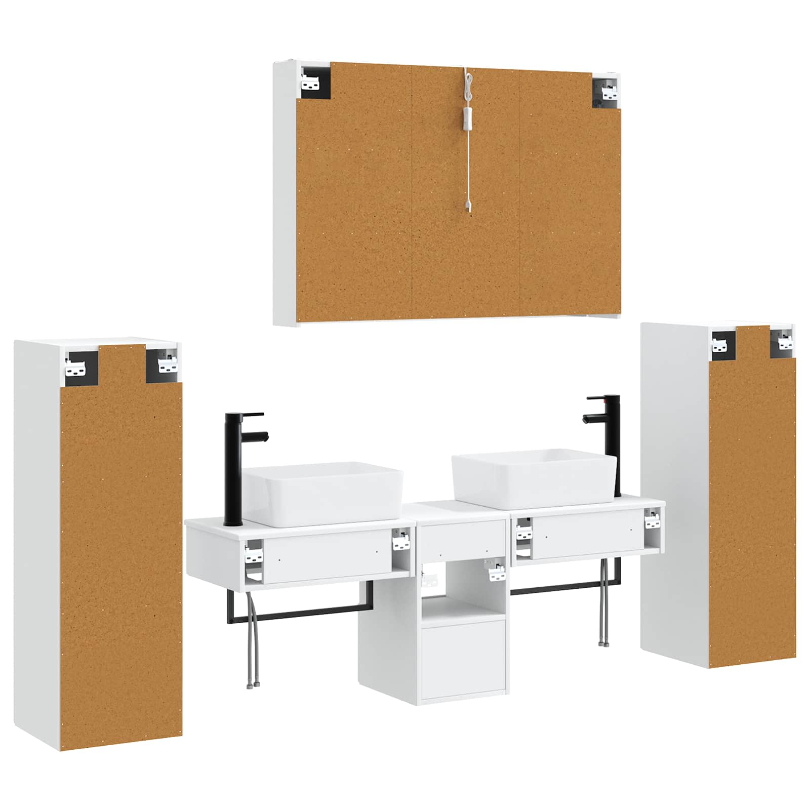 Badezimmermöbel-Set 6 stk. Weiß Ingenieurholz und Glas