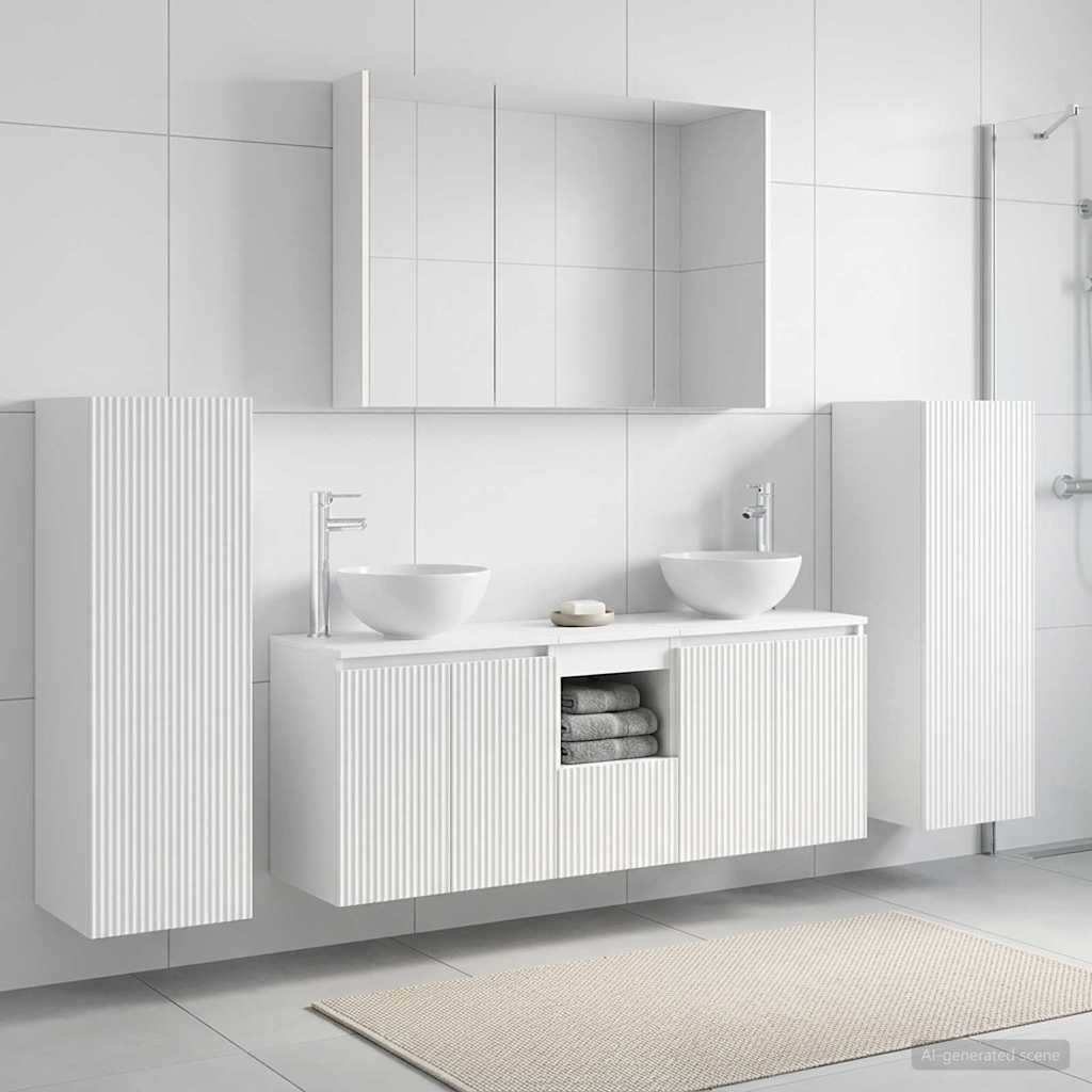 Badezimmermöbel-Set 6 stk. Weiß Ingenieurholz und Glas