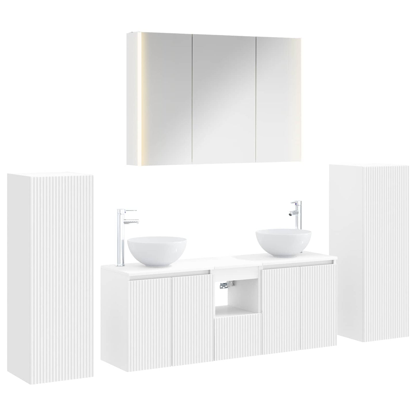 Badezimmermöbel-Set 6 stk. Weiß Ingenieurholz und Glas