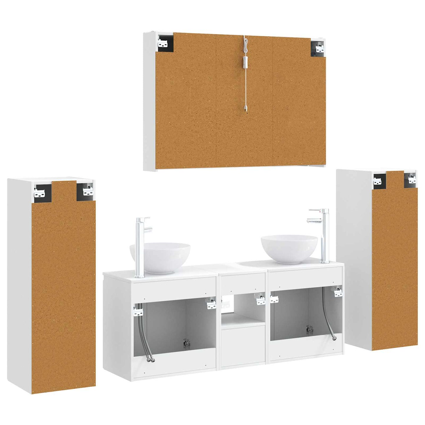 Badezimmermöbel-Set 6 stk. Weiß Ingenieurholz und Glas