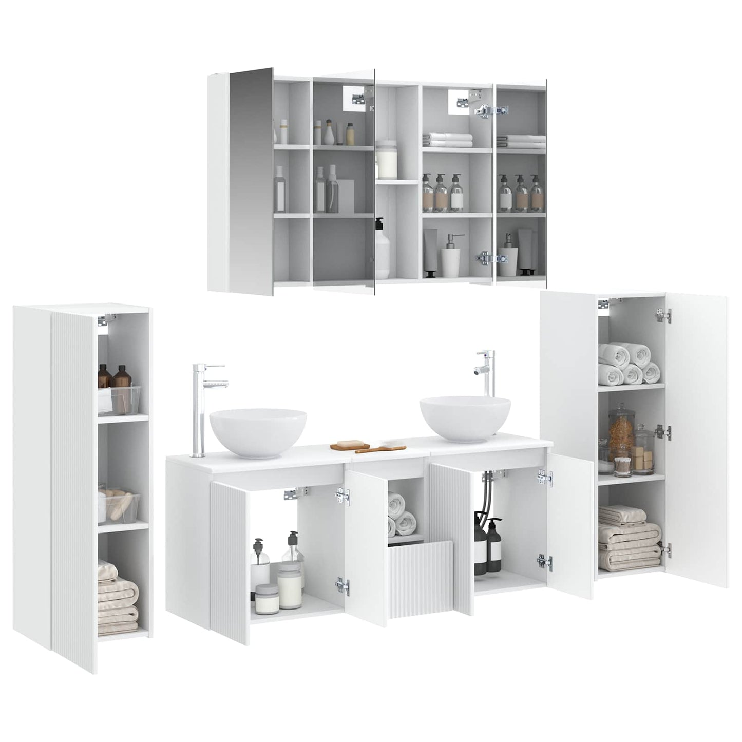 Badezimmermöbel-Set 6 stk. Weiß Ingenieurholz und Glas