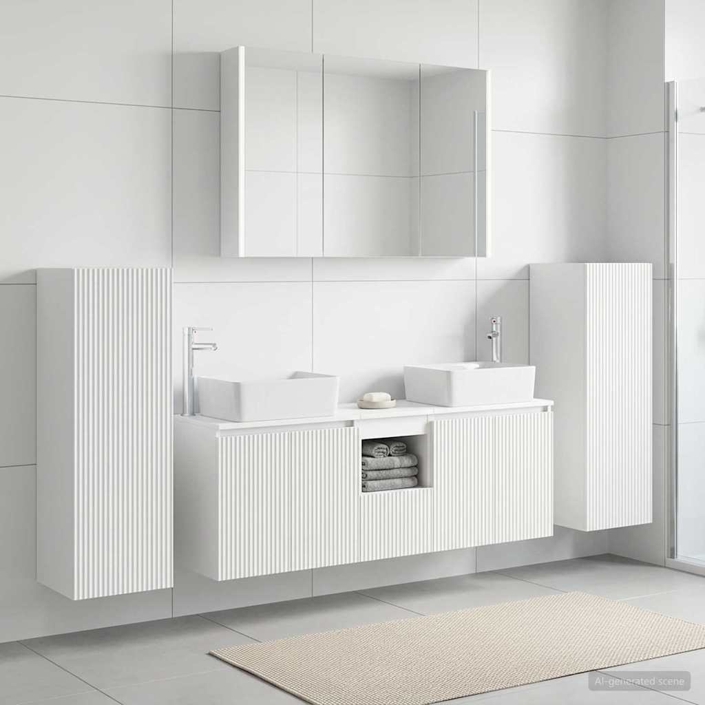 Badezimmermöbel-Set 6 stk. Weiß Ingenieurholz und Glas