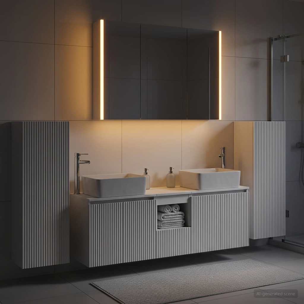 Badezimmermöbel-Set 6 stk. Weiß Ingenieurholz und Glas
