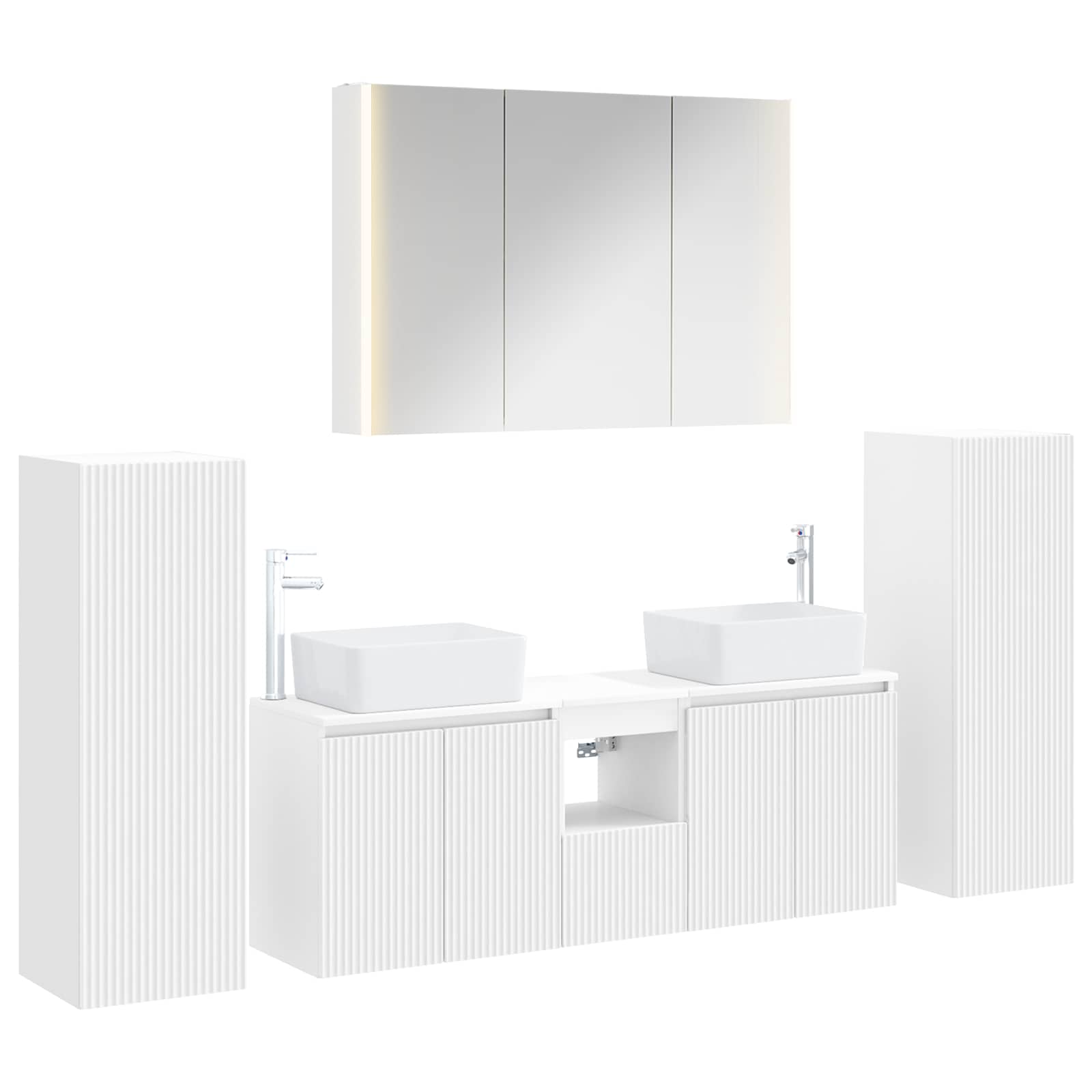 Badezimmermöbel-Set 6 stk. Weiß Ingenieurholz und Glas