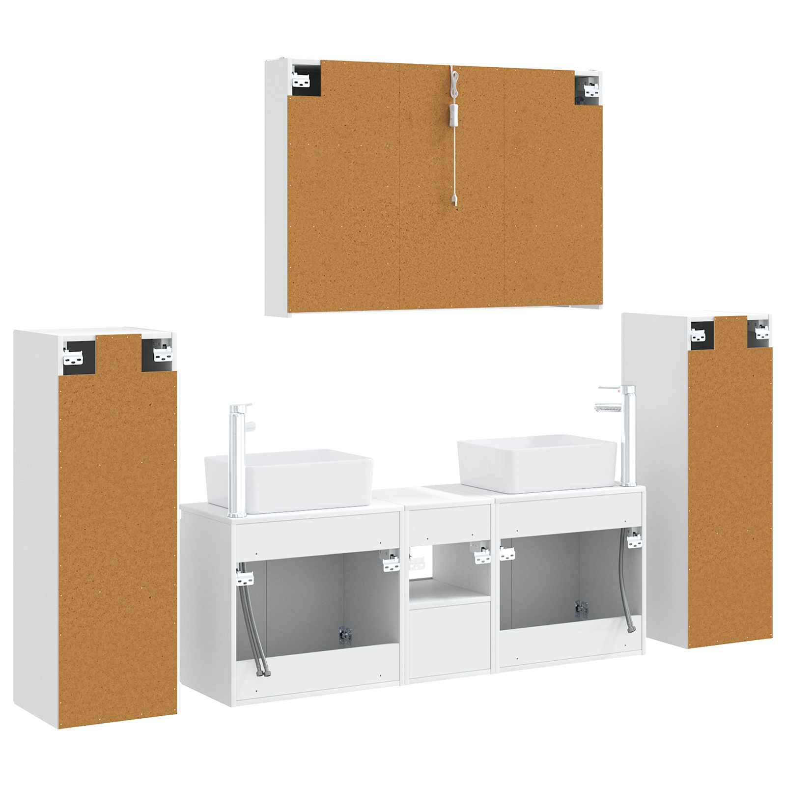 Badezimmermöbel-Set 6 stk. Weiß Ingenieurholz und Glas
