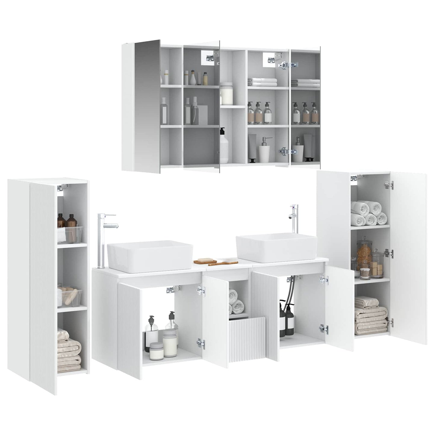 Badezimmermöbel-Set 6 stk. Weiß Ingenieurholz und Glas