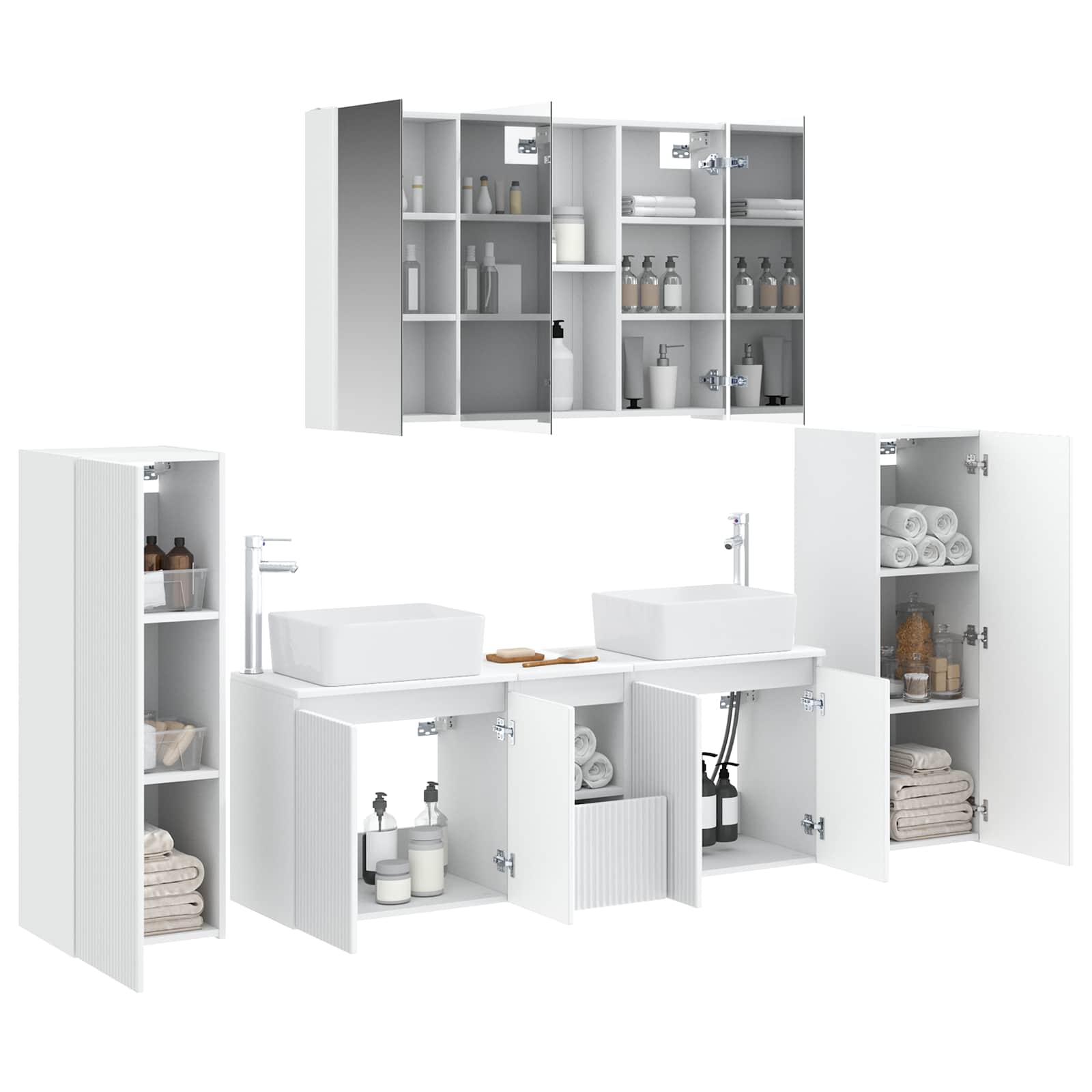 Badezimmermöbel-Set 6 stk. Weiß Ingenieurholz und Glas