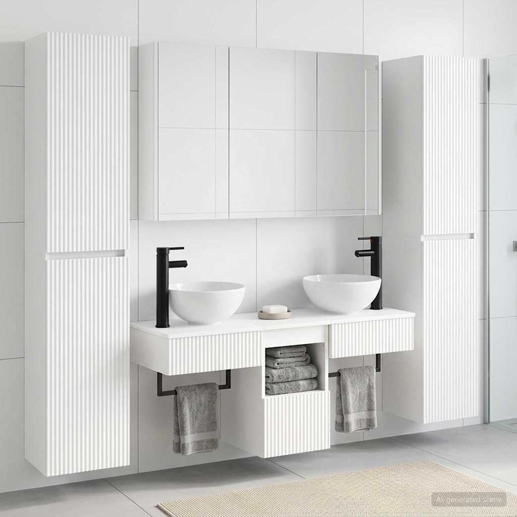 Badezimmermöbel-Set 6 stk. Weiß Ingenieurholz und Glas