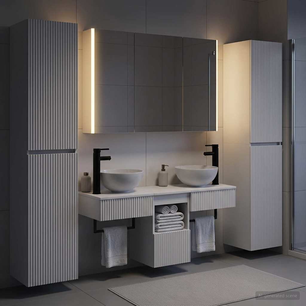 Badezimmermöbel-Set 6 stk. Weiß Ingenieurholz und Glas