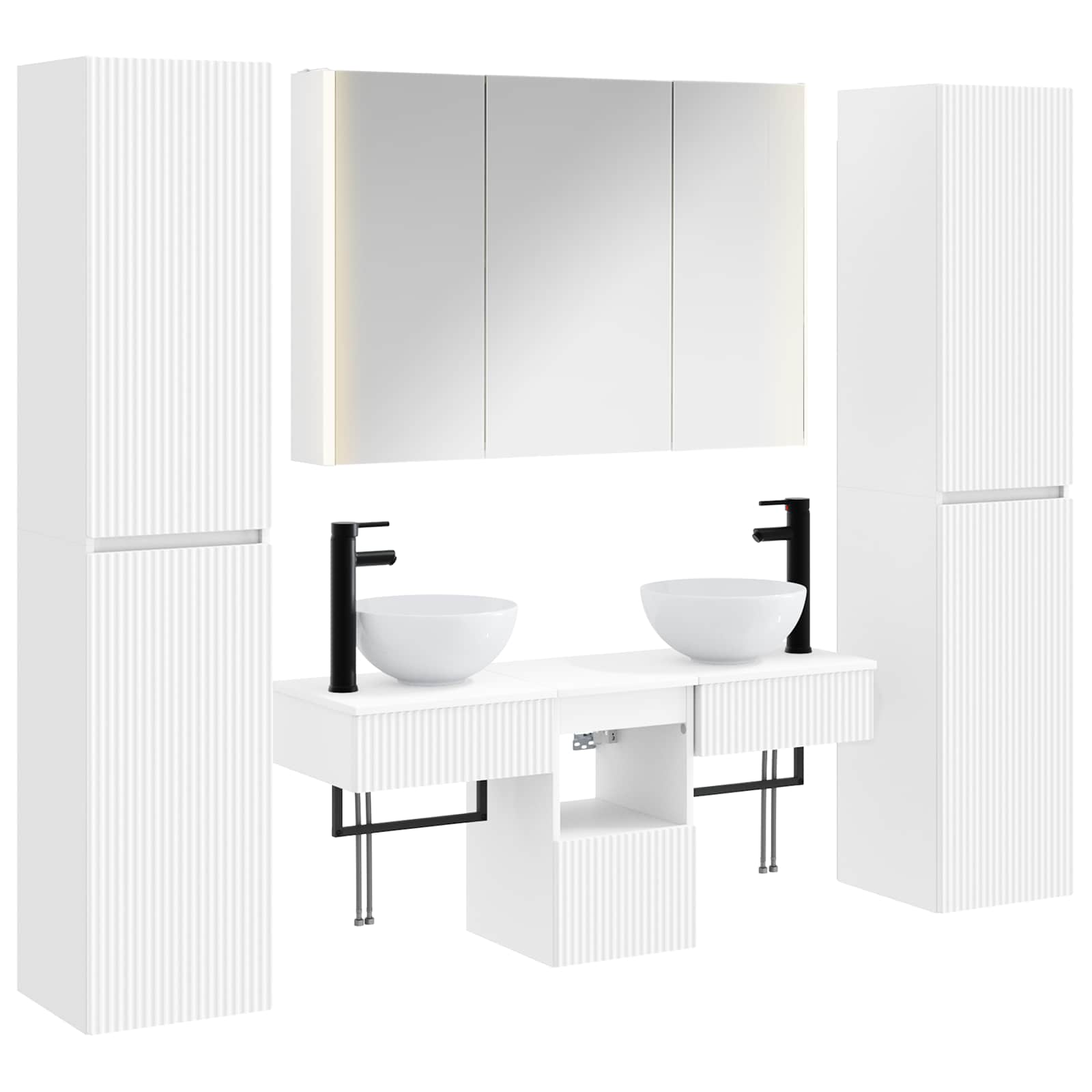Badezimmermöbel-Set 6 stk. Weiß Ingenieurholz und Glas