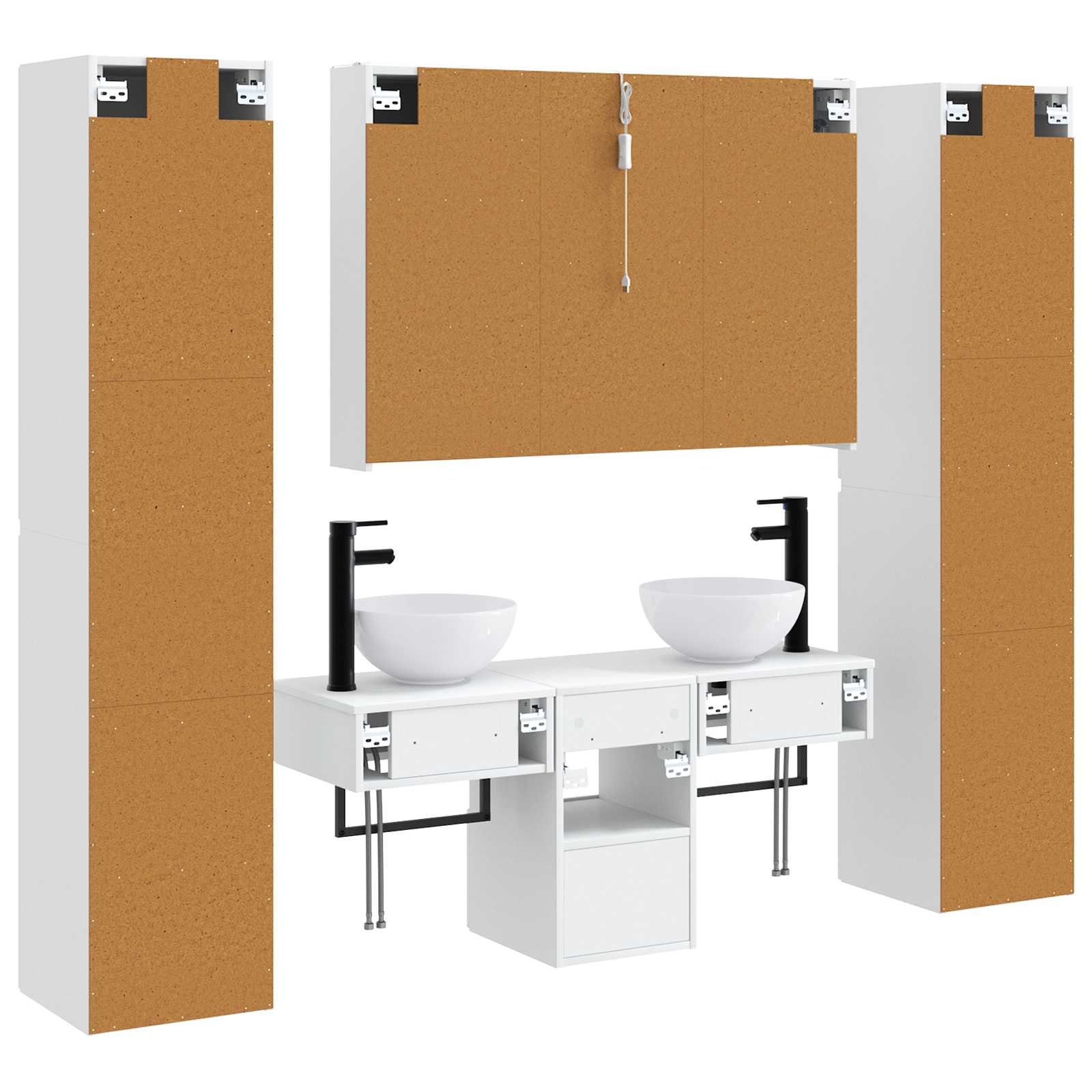 Badezimmermöbel-Set 6 stk. Weiß Ingenieurholz und Glas