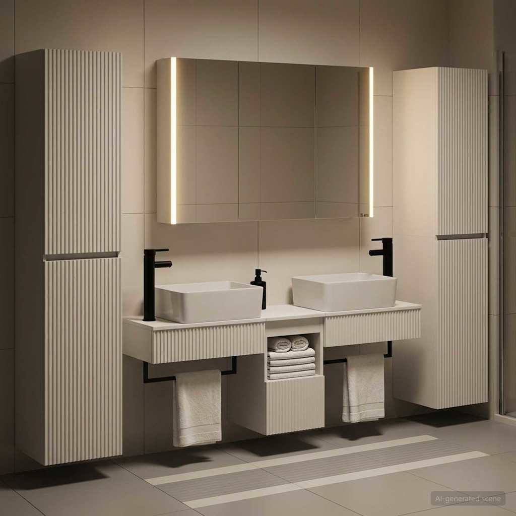 Badezimmermöbel-Set 6 stk. Weiß Ingenieurholz und Glas
