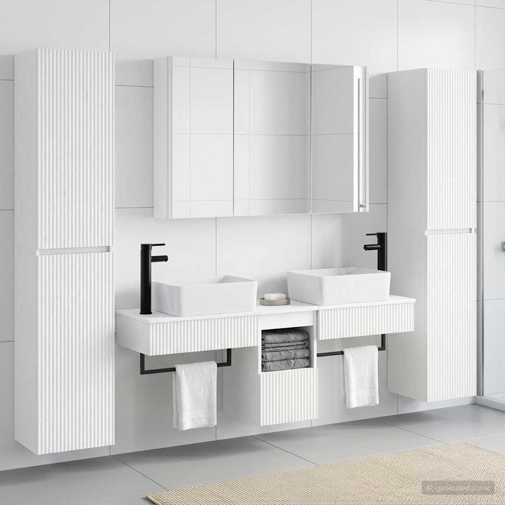 Badezimmermöbel-Set 6 stk. Weiß Ingenieurholz und Glas