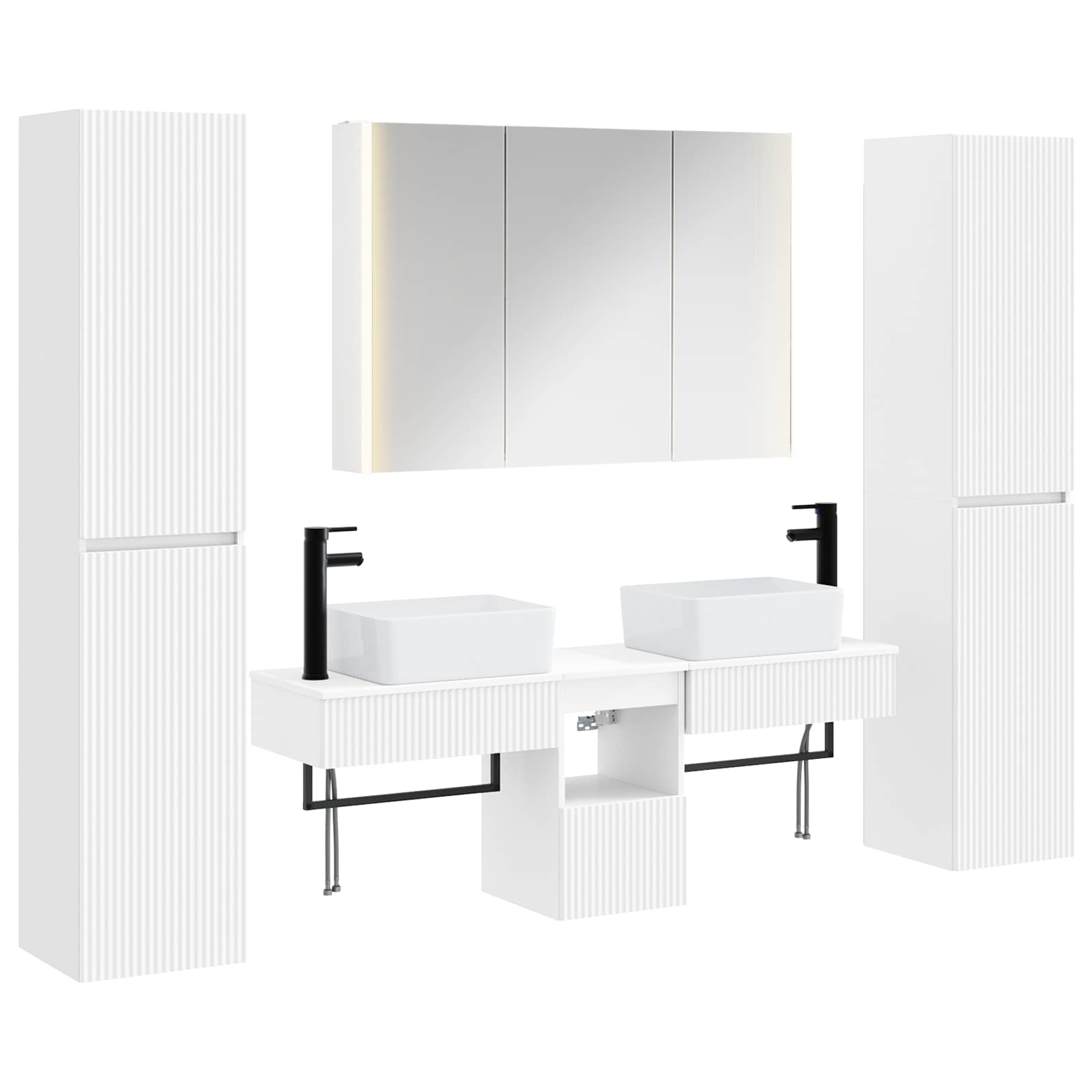 Badezimmermöbel-Set 6 stk. Weiß Ingenieurholz und Glas