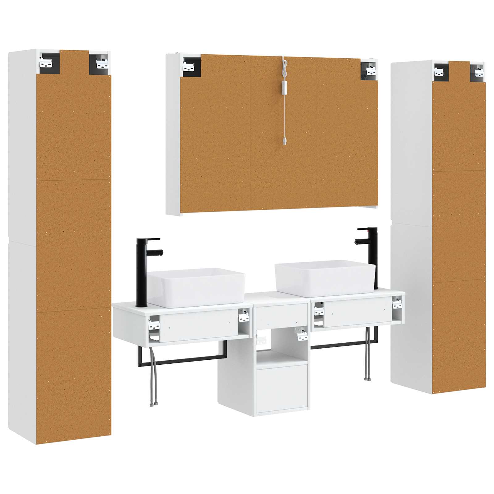 Badezimmermöbel-Set 6 stk. Weiß Ingenieurholz und Glas