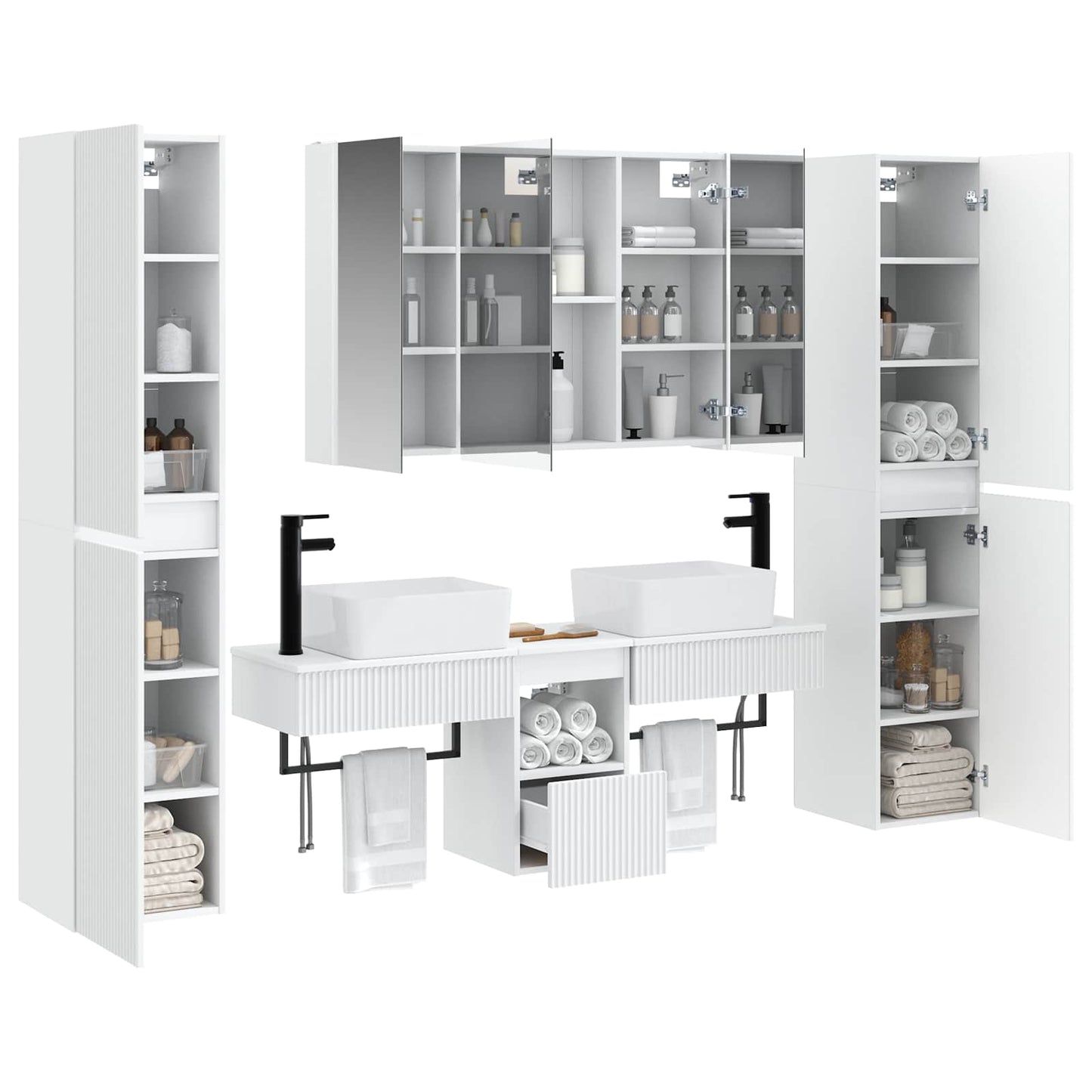 Badezimmermöbel-Set 6 stk. Weiß Ingenieurholz und Glas