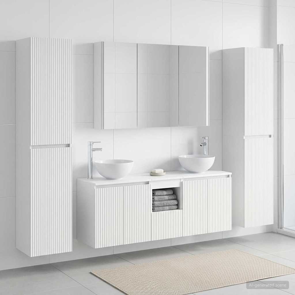Badezimmermöbel-Set 6 stk. Weiß Ingenieurholz und Glas