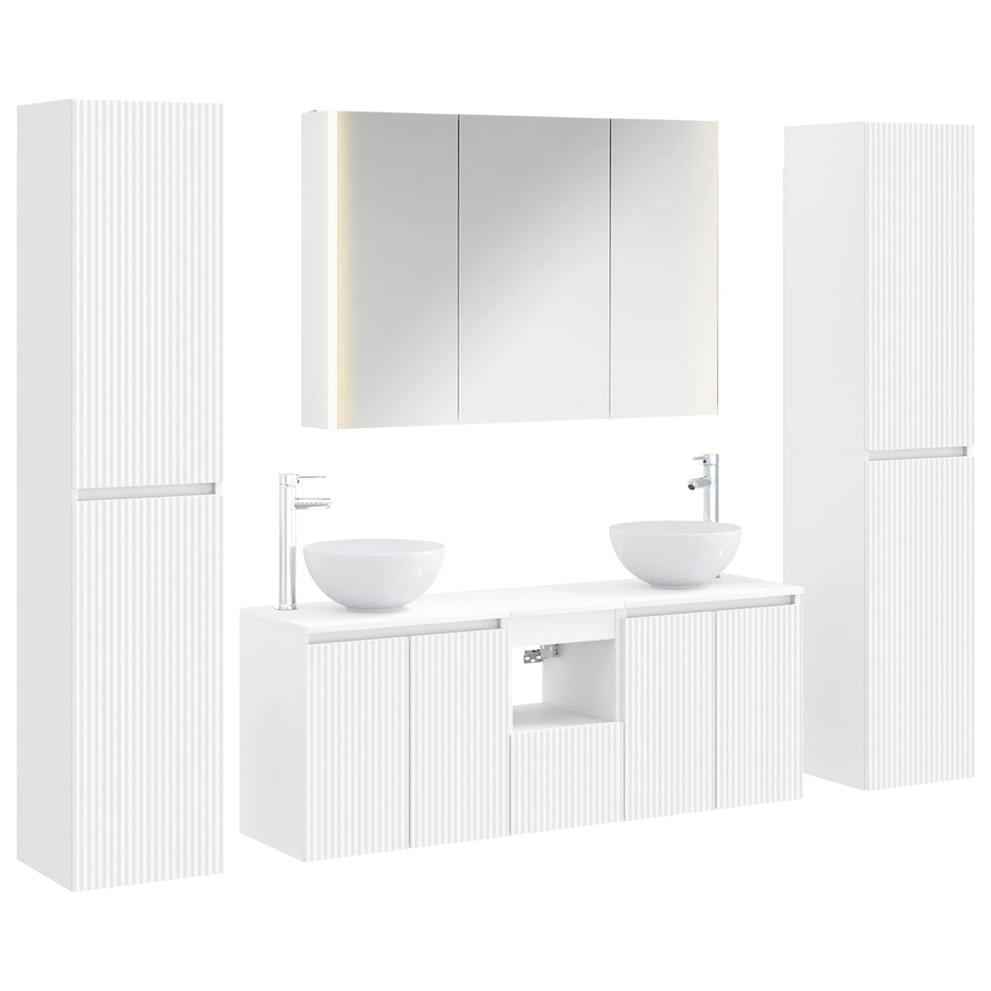 Badezimmermöbel-Set 6 stk. Weiß Ingenieurholz und Glas