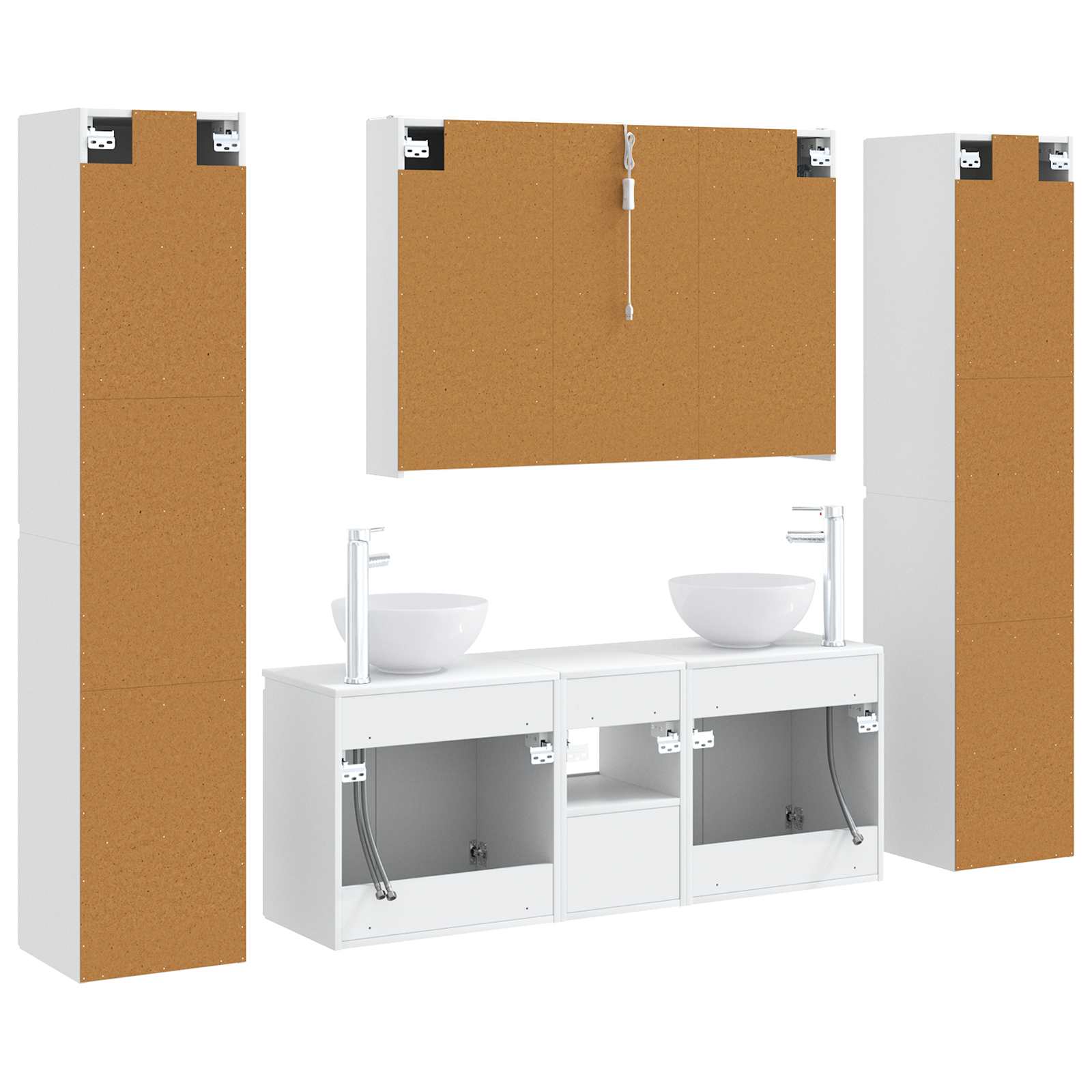 Badezimmermöbel-Set 6 stk. Weiß Ingenieurholz und Glas