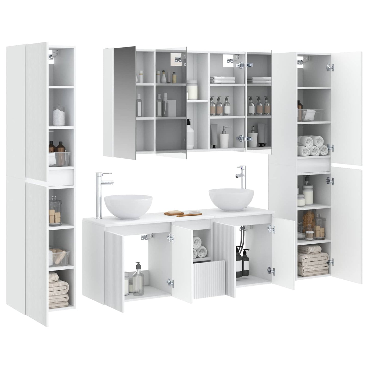 Badezimmermöbel-Set 6 stk. Weiß Ingenieurholz und Glas