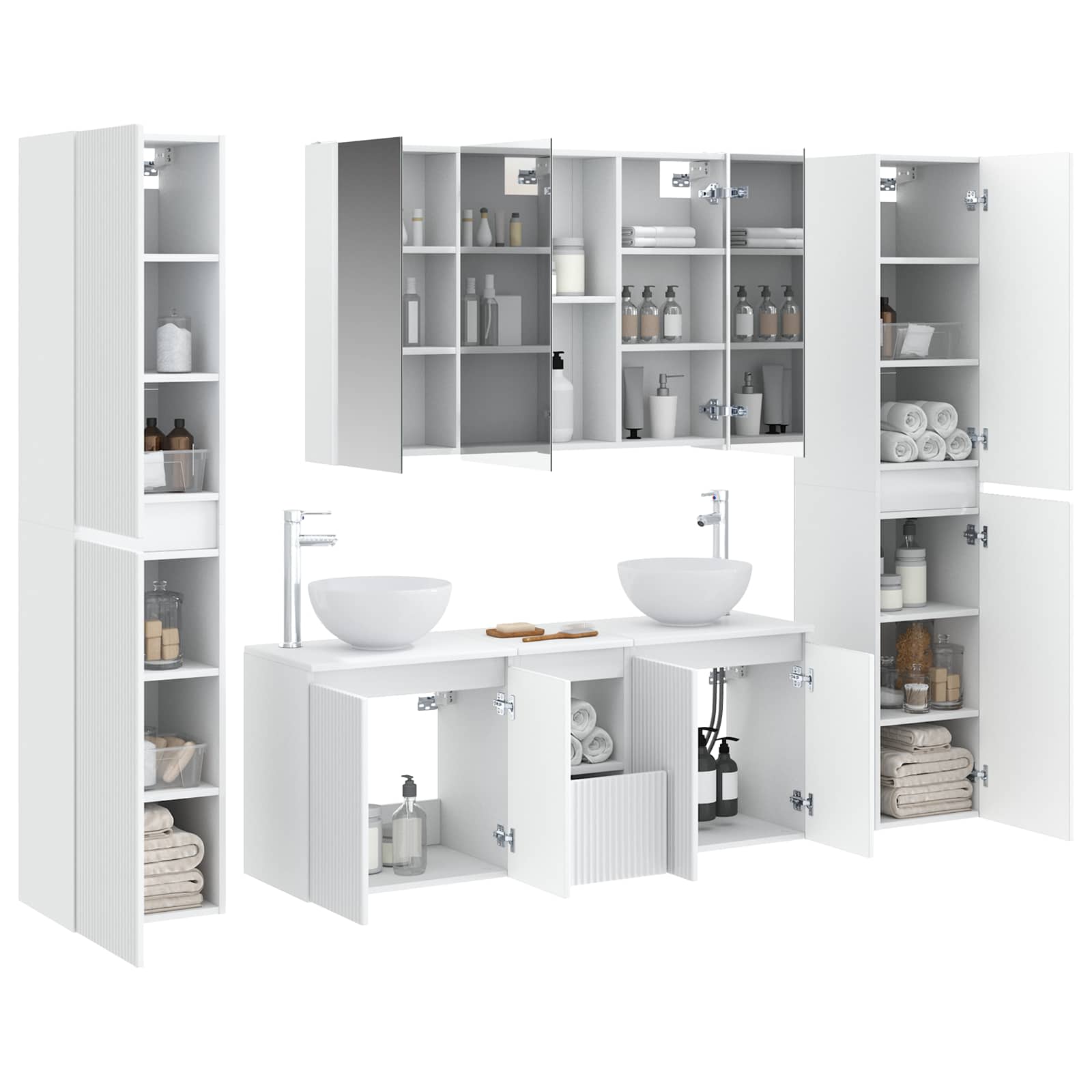 Badezimmermöbel-Set 6 stk. Weiß Ingenieurholz und Glas