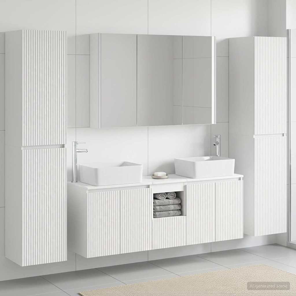 Badezimmermöbel-Set 6 stk. Weiß Ingenieurholz und Glas