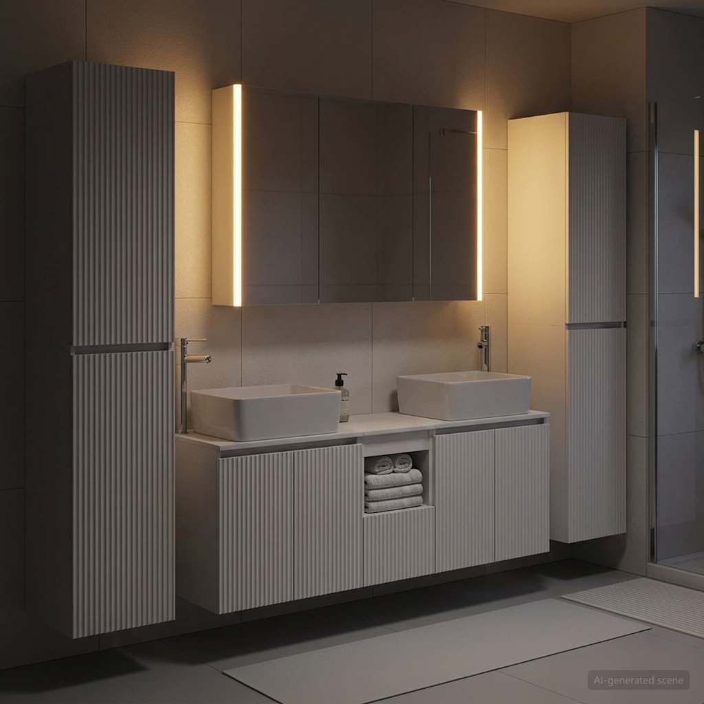 Badezimmermöbel-Set 6 stk. Weiß Ingenieurholz und Glas
