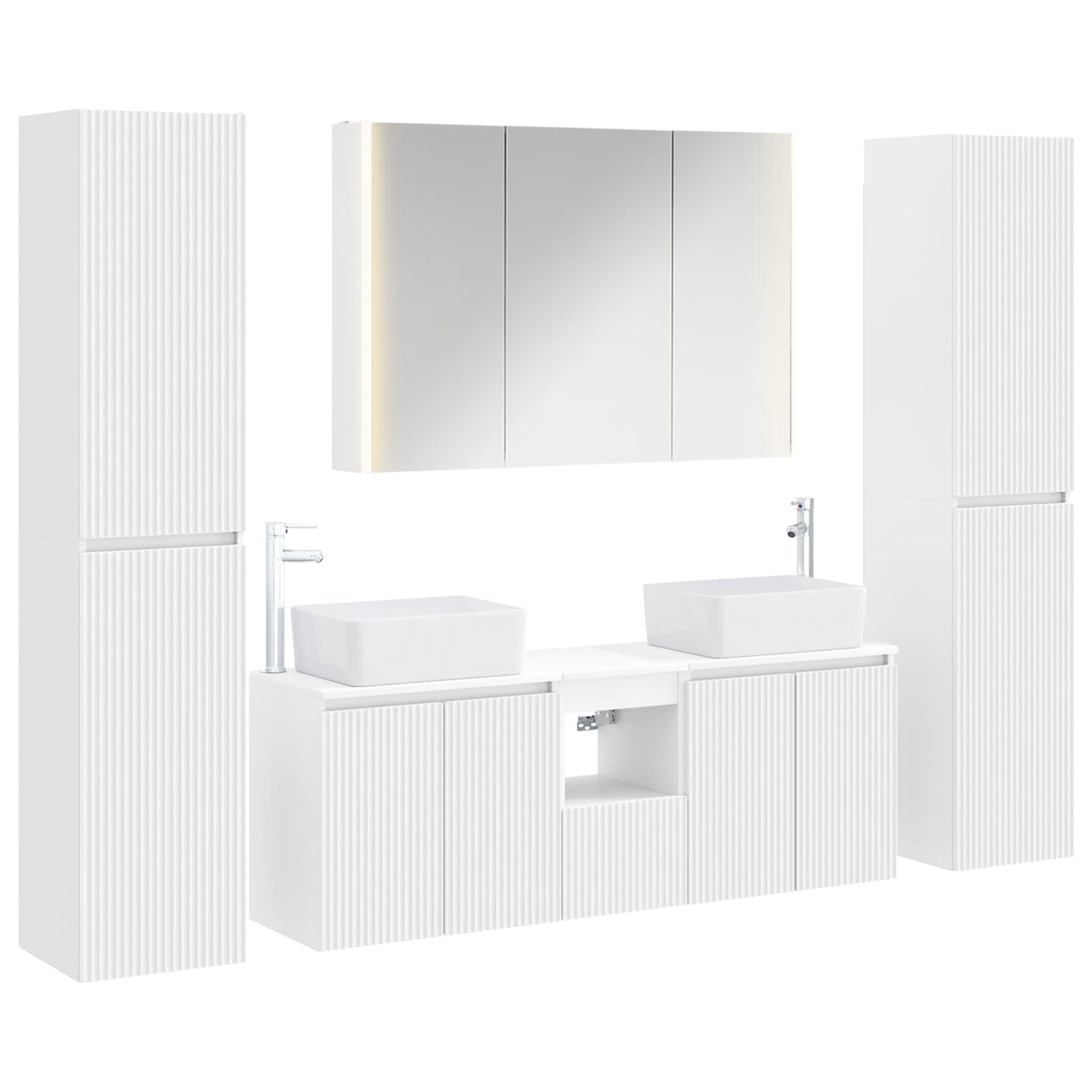 Badezimmermöbel-Set 6 stk. Weiß Ingenieurholz und Glas