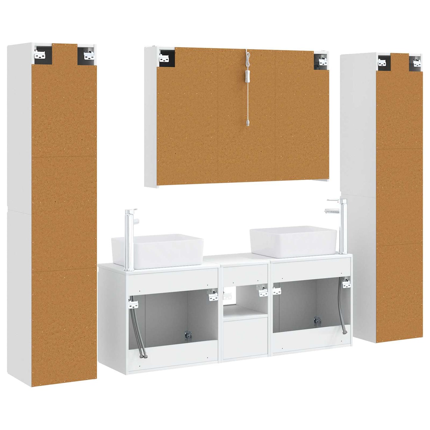 Badezimmermöbel-Set 6 stk. Weiß Ingenieurholz und Glas