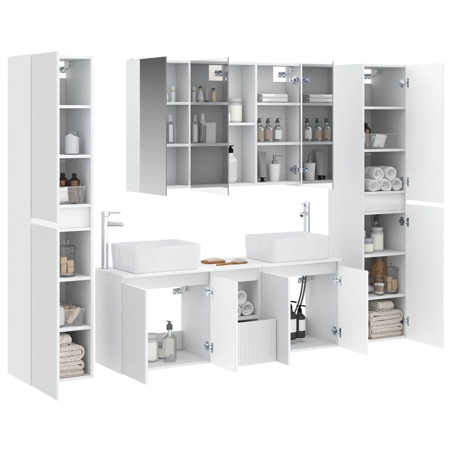 Badezimmermöbel-Set 6 stk. Weiß Ingenieurholz und Glas