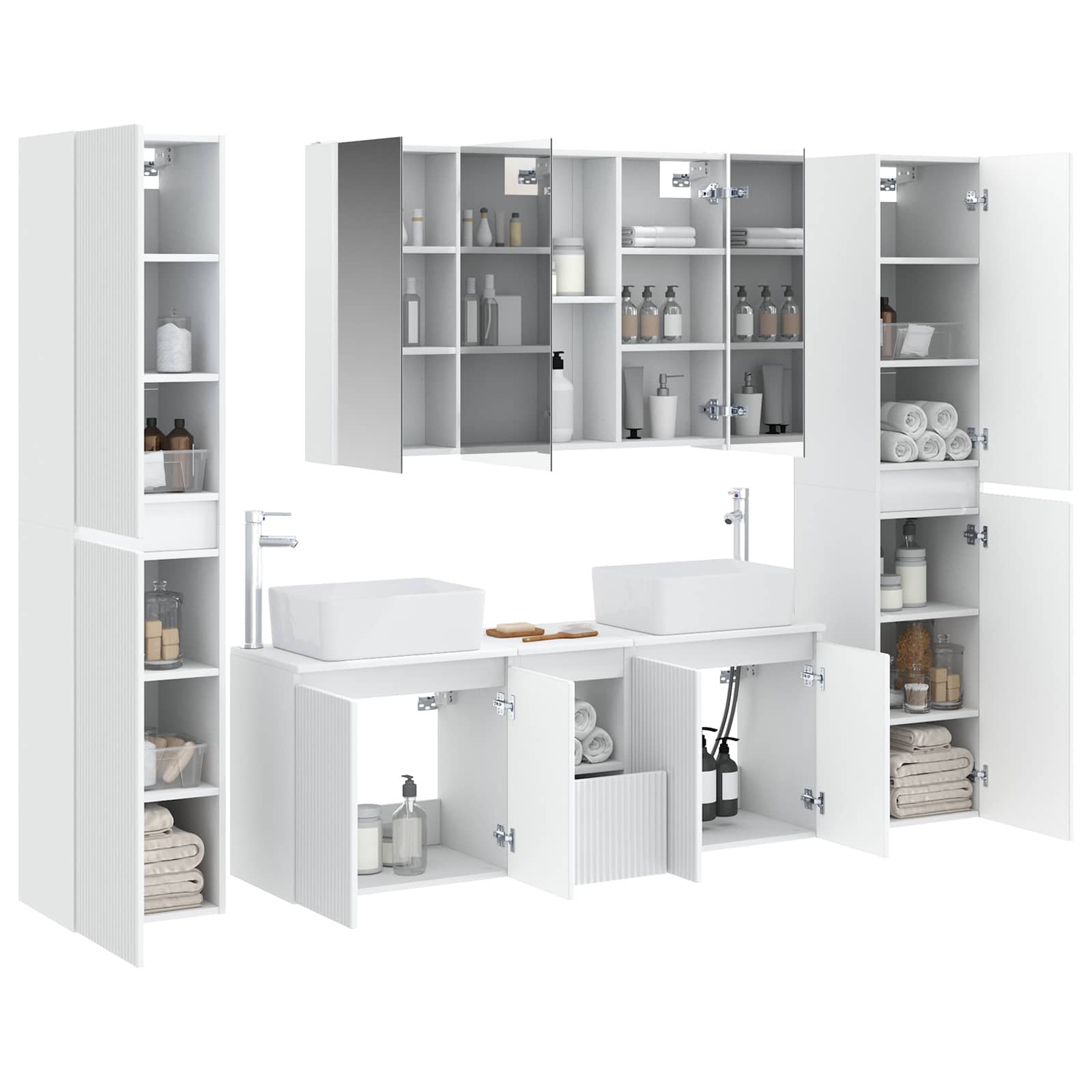 Badezimmermöbel-Set 6 stk. Weiß Ingenieurholz und Glas