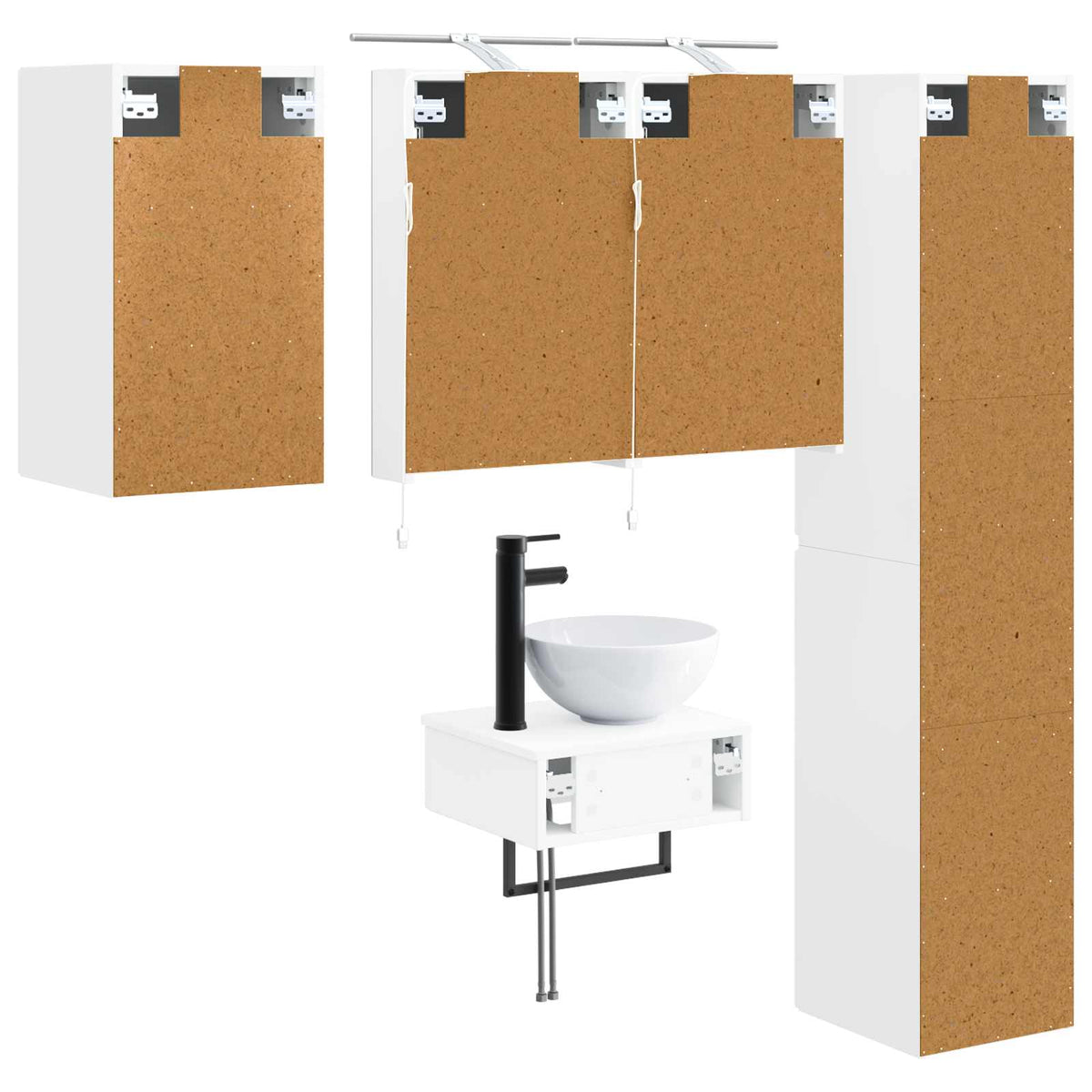 Badezimmermöbel-Set 5 stk. Weiß Ingenieurholz und Glas