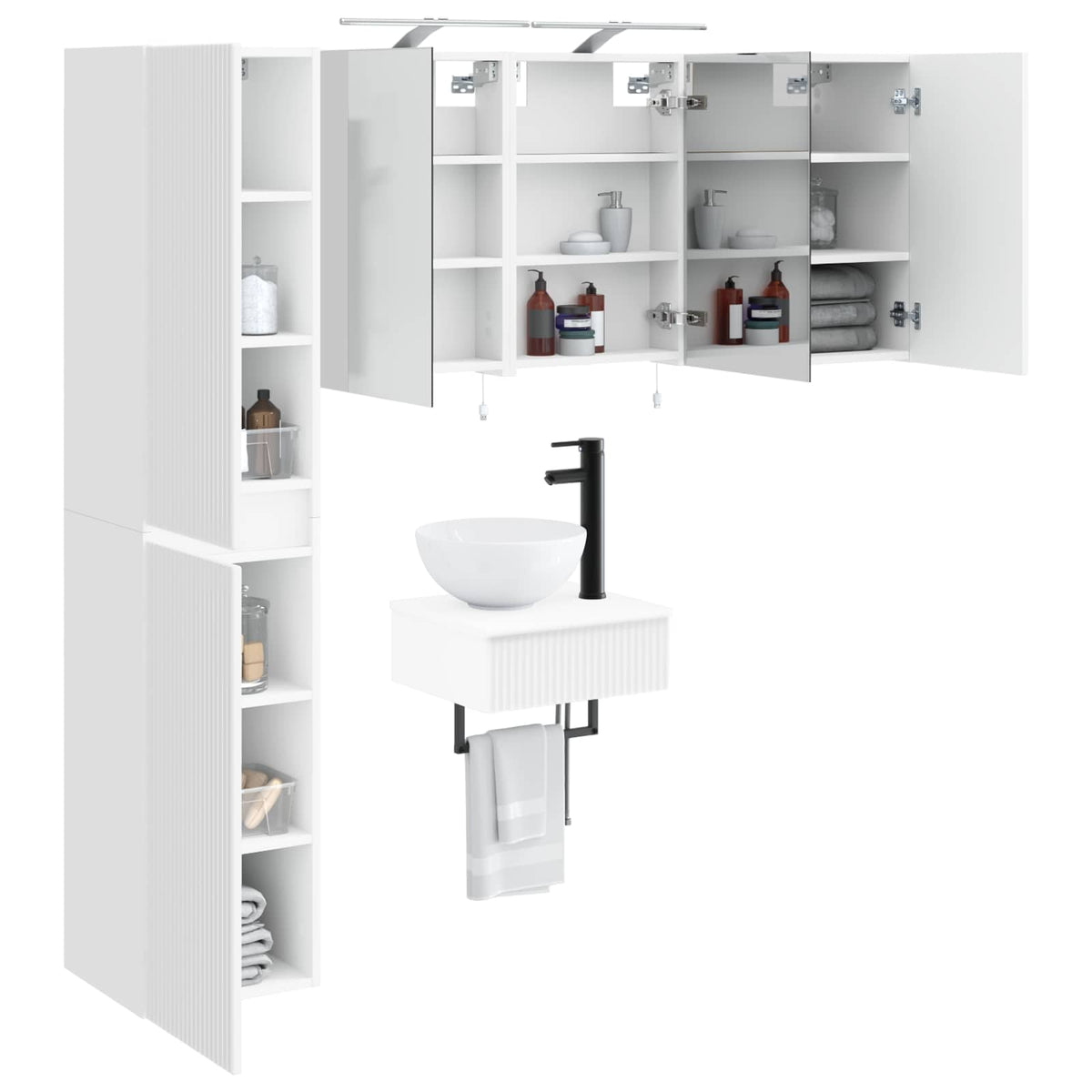 Badezimmermöbel-Set 5 stk. Weiß Ingenieurholz und Glas