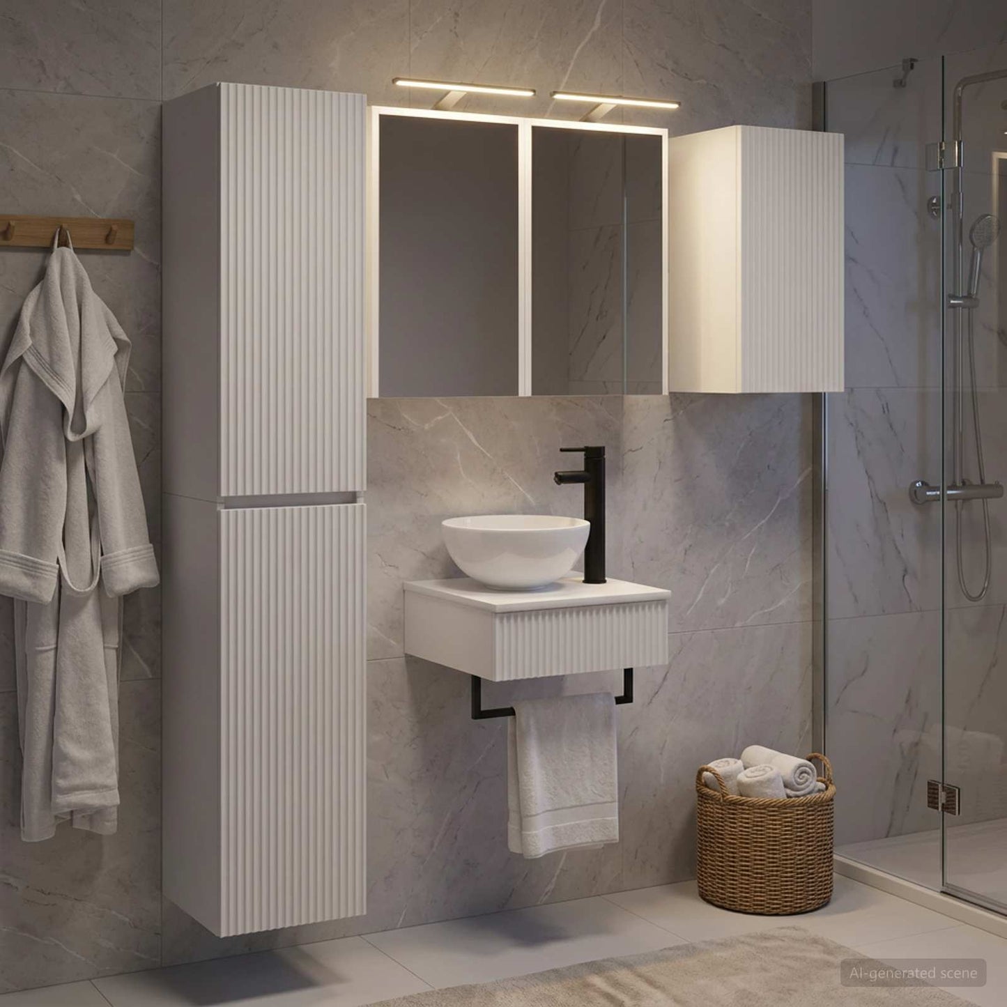 Badezimmermöbel-Set 5 stk. Weiß Ingenieurholz und Glas
